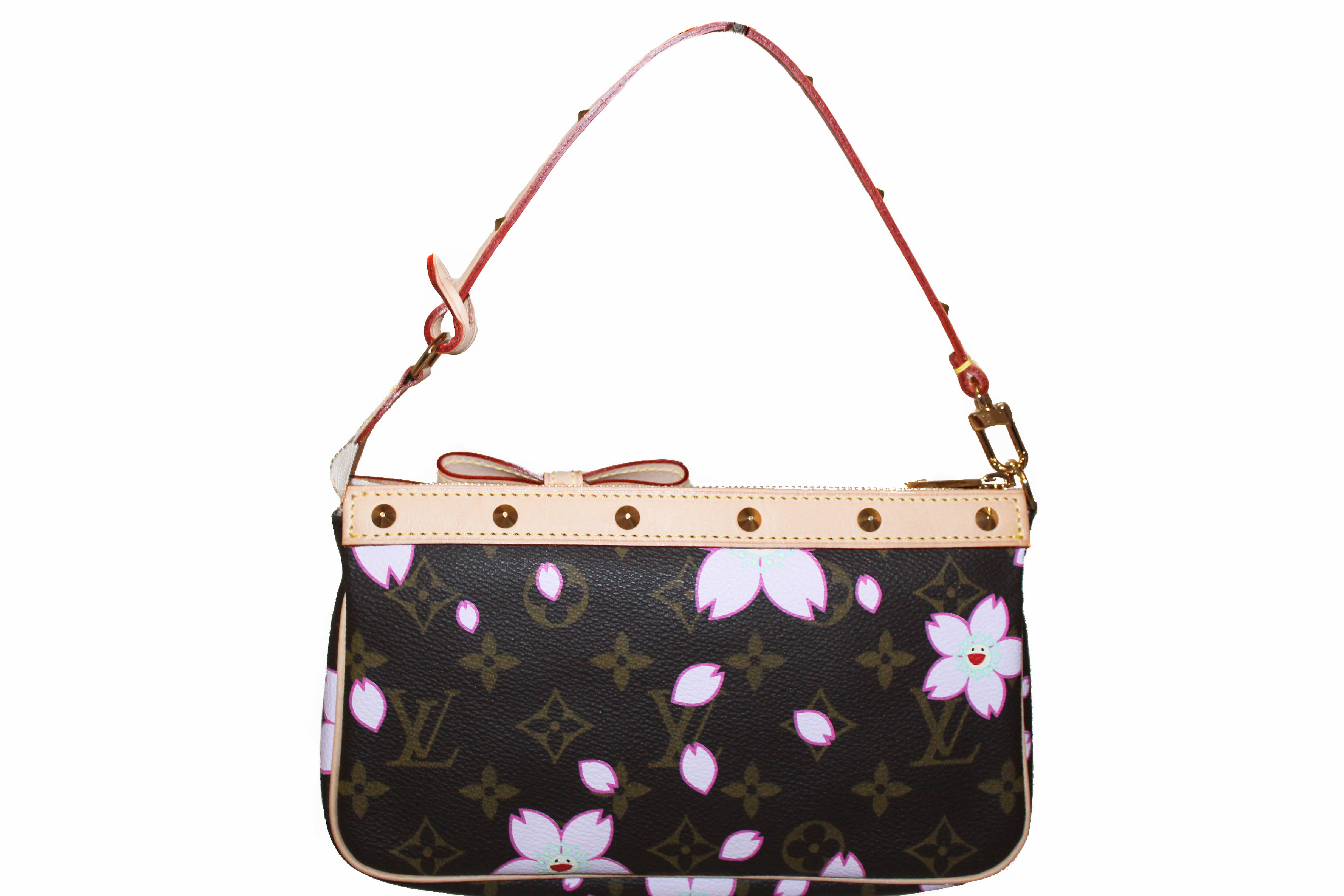 Authentic Louis Vuitton Brown Cherry Blossom Pochette Shoulder Bag - Vintage Monogram Canvas Crossbody Purse for Women, Perfect for Date Night & Evening Events