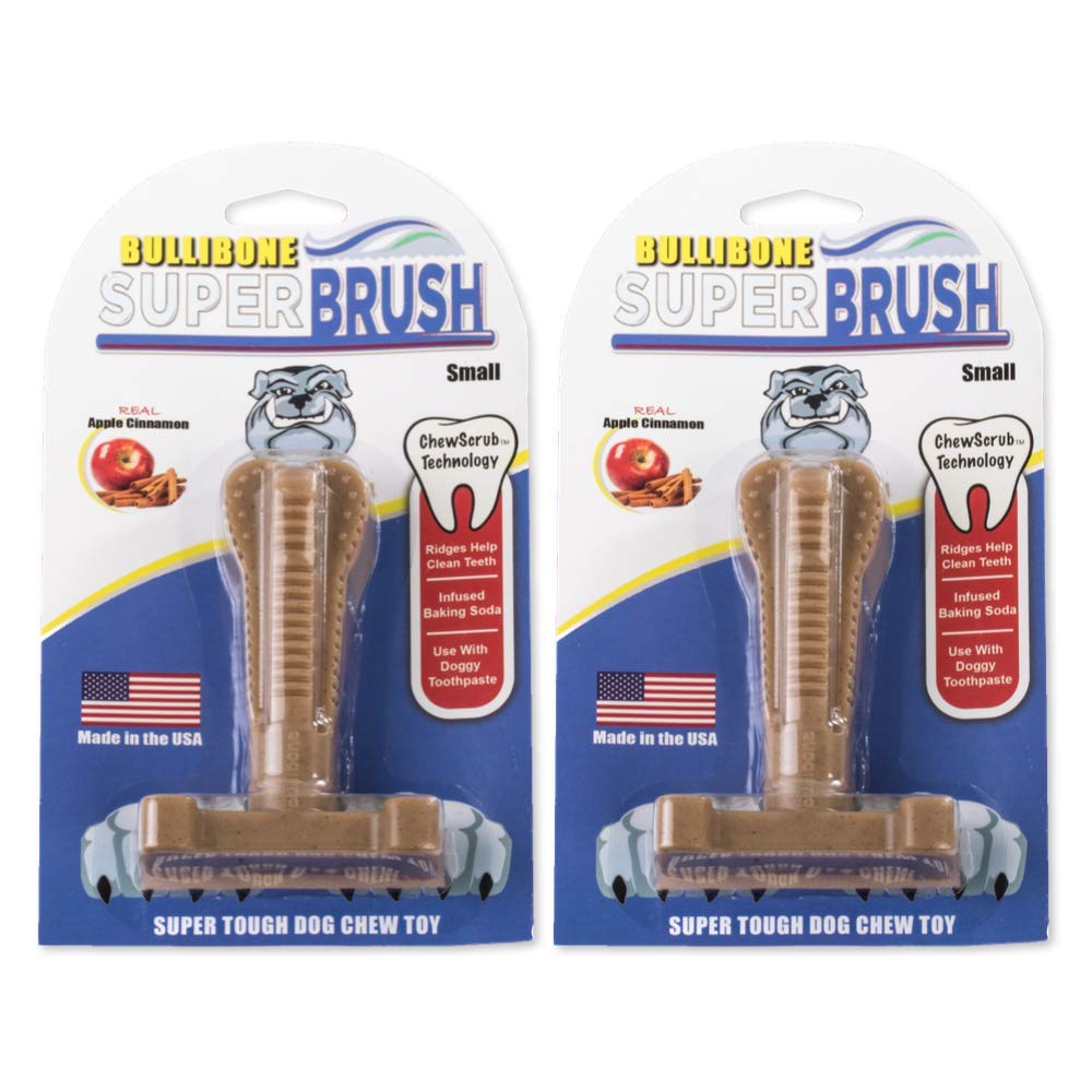 Bullibone SuperBrush Dog Toothbrush Stick - Long-Lasting Nylon Apple Cinnamon Flavor Chew Toy for Dental Care & Oral Health - Perfect for Daily Teeth Cleaning & Playtime Chewing