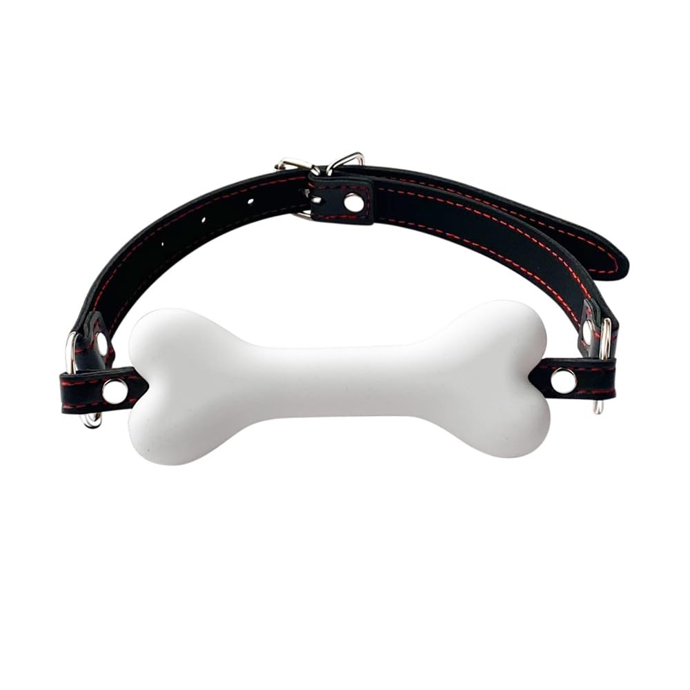 Adjustable White Dog Bone Mouth Gag - BDSM Bondage Fetish Toy for Couples & Lovers - Perfect for Role Play, Slave SM Games & Sensory Restraint Play - Soft Pet Bone Bite Ball for Safe Erotic Exploration