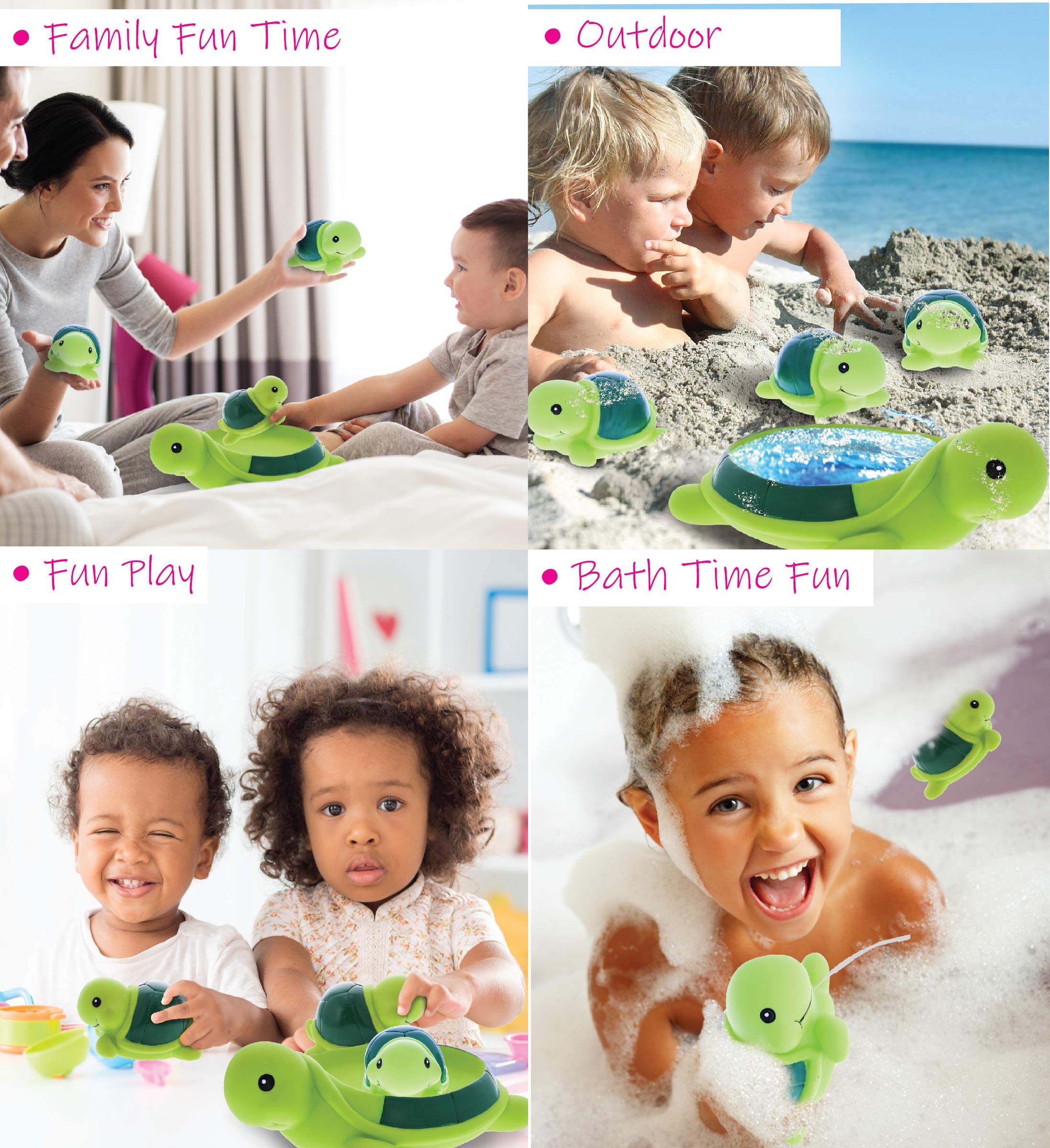 Dollibu Green Sea Turtle Family Animal Bath Squirters - 4 Piece Bath Toy Set for Kids | Fun Floating Rubber Squirt Toys for Boys & Girls | Perfect for Bathtime, Pool Play & Water Fun | Cute Animal Bath Toys for Toddlers & Children