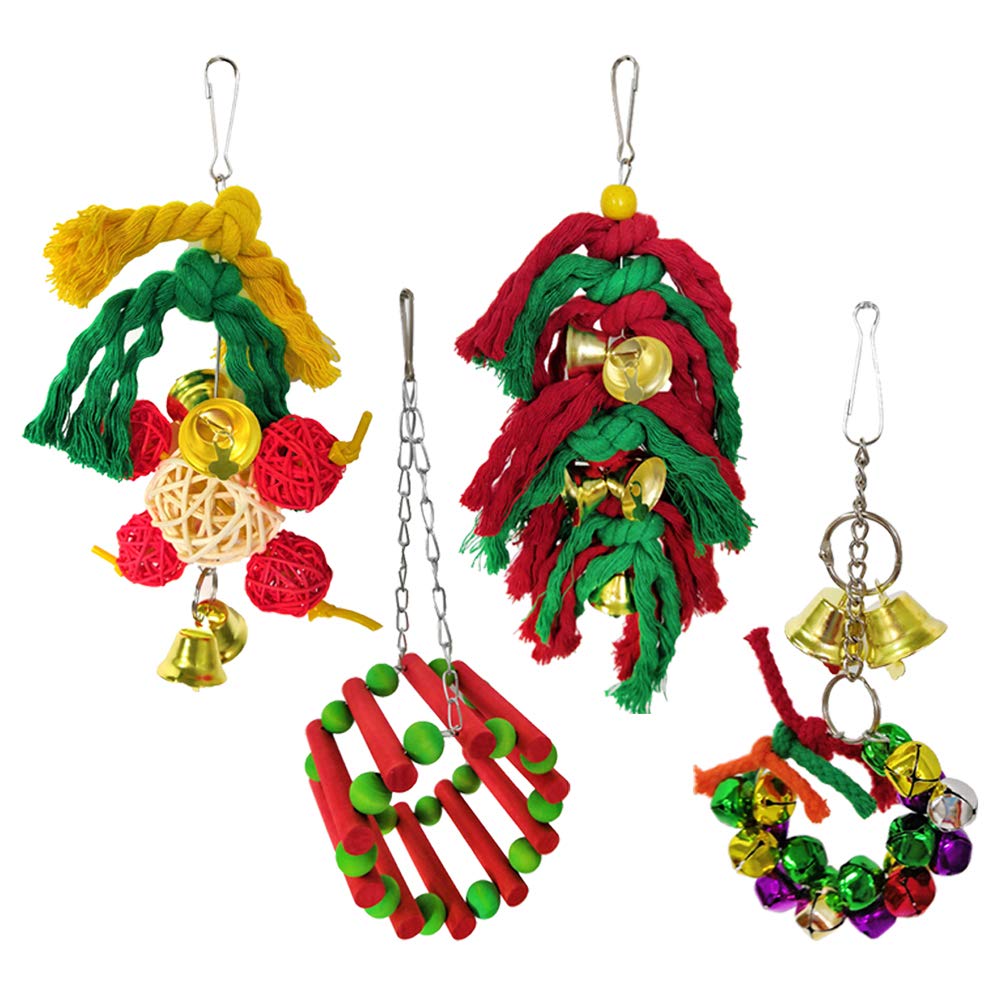Balacoo 4-Piece Christmas Themed Parrot Chewing Toys - Hanging Bird Chew Toys for Parrots, Cockatiels & Pet Birds | Fun Holiday Pet Decor & Enrichment Activity