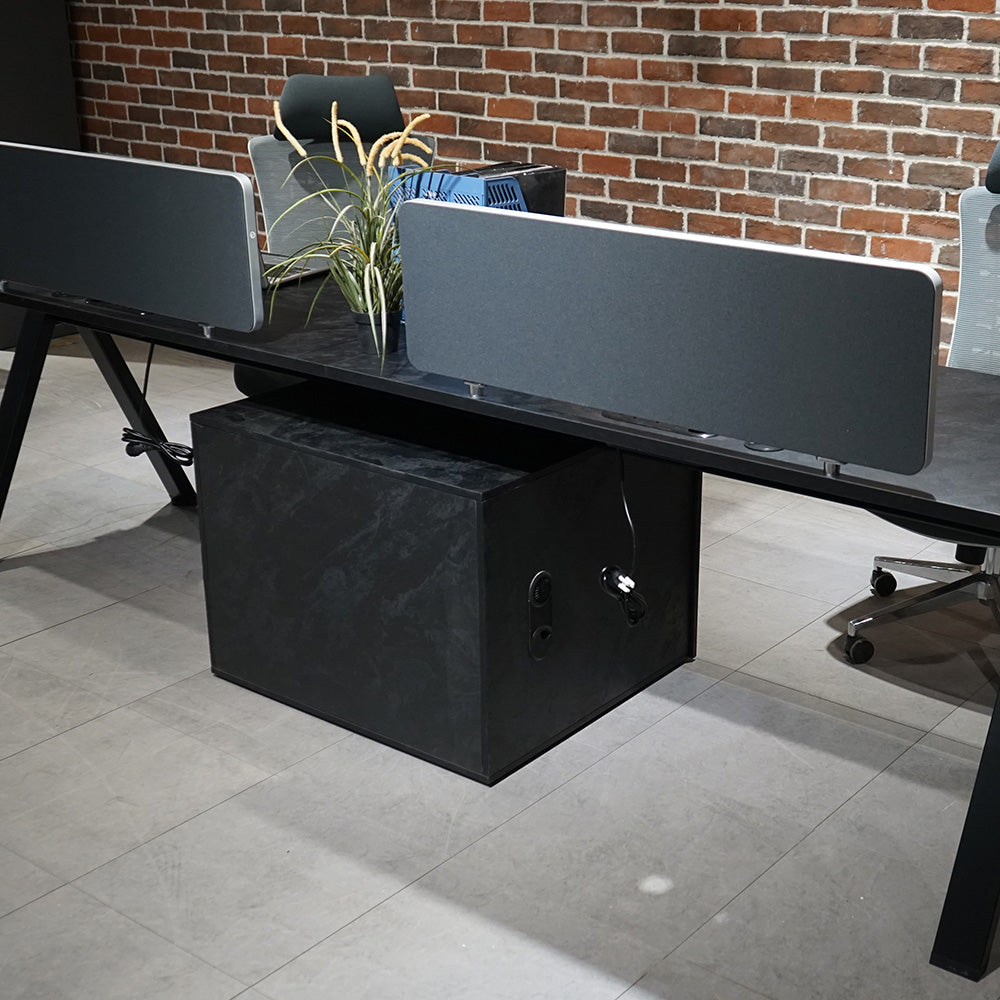 DOLAN 2-Seater Workstation Desk 2.8m Black Concrete - Modern Office Furniture for Home & Workspace, Perfect for Shared Desks in Small Offices or Study Rooms