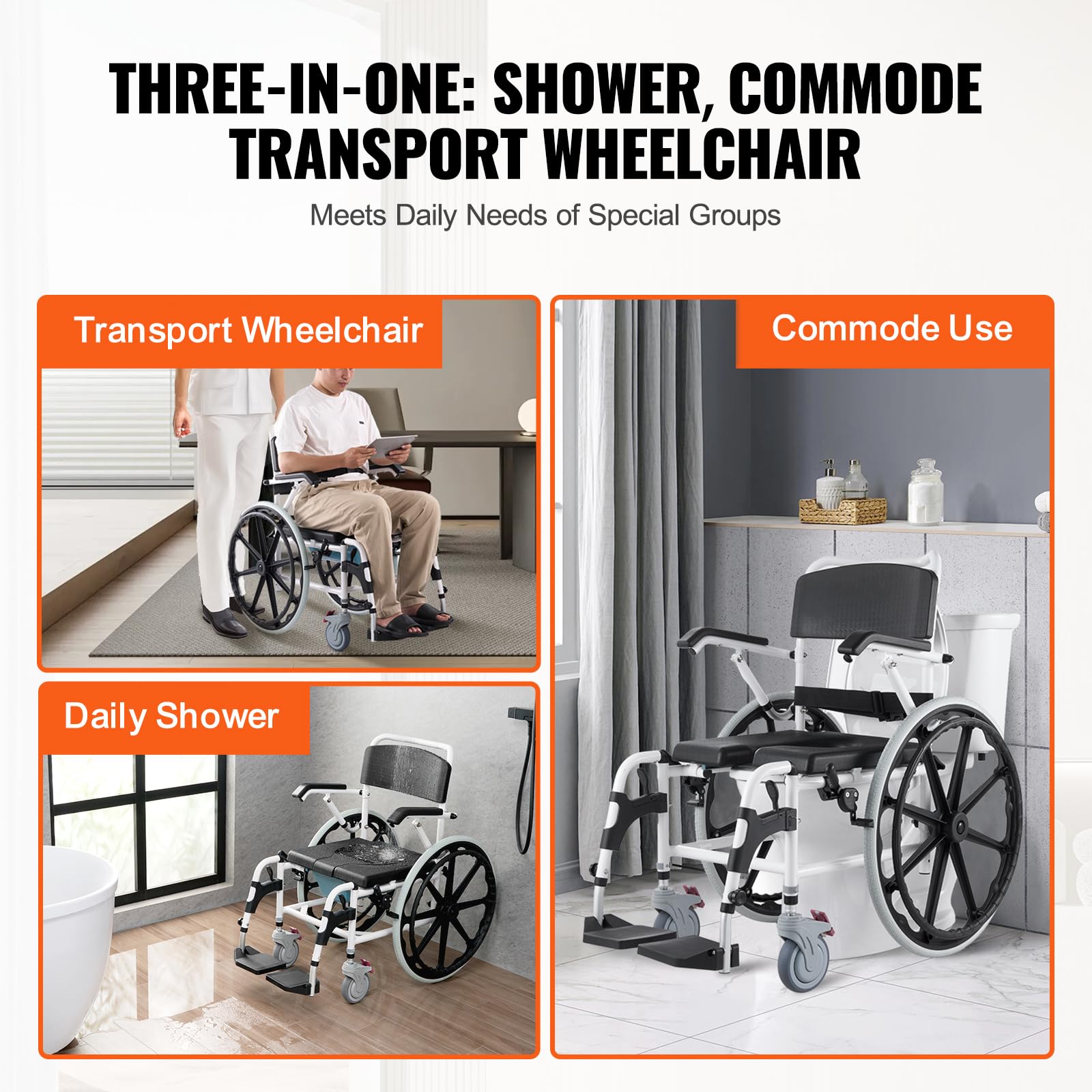 VEVOR Adjustable Aluminum Alloy Shower Wheelchair - 17.5