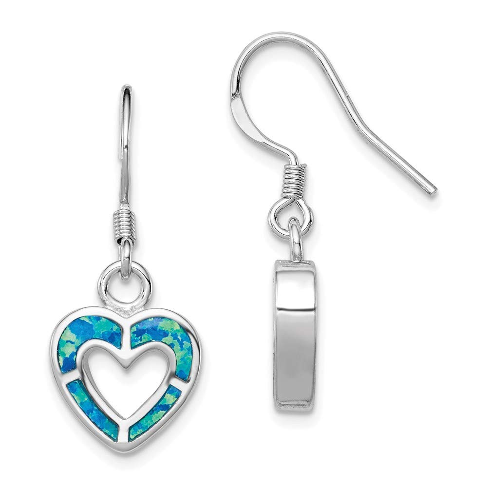 Beautiful Sterling Silver Blue Inlay Created Opal Heart Earrings for Women - Perfect Gift for Valentine's Day, Anniversary & Special Occasions