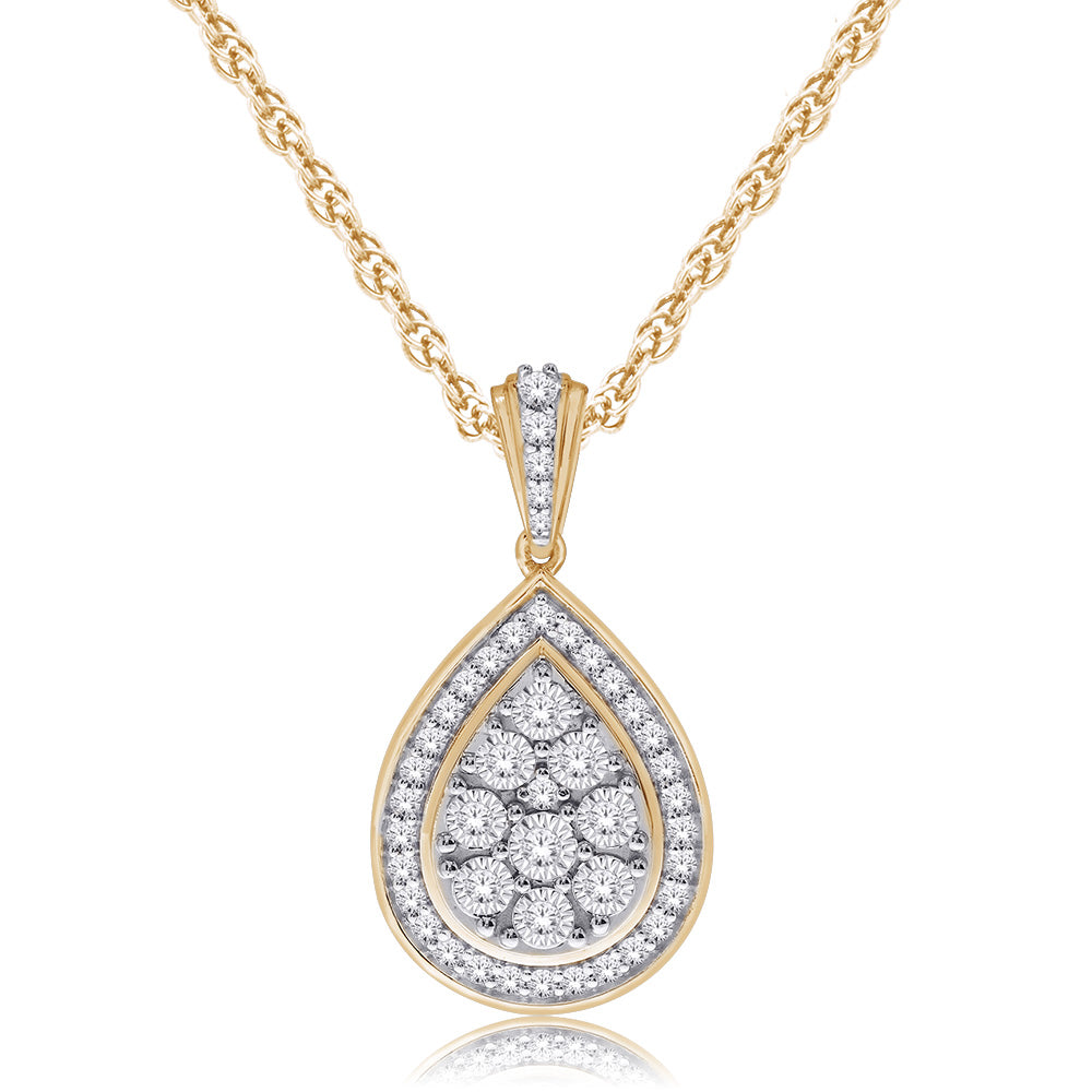 9ct Yellow Gold 1/5 Carat Diamond Pear Cluster Pendant Necklace - Elegant Jewelry Gift for Women, Perfect for Weddings, Anniversaries & Special Occasions