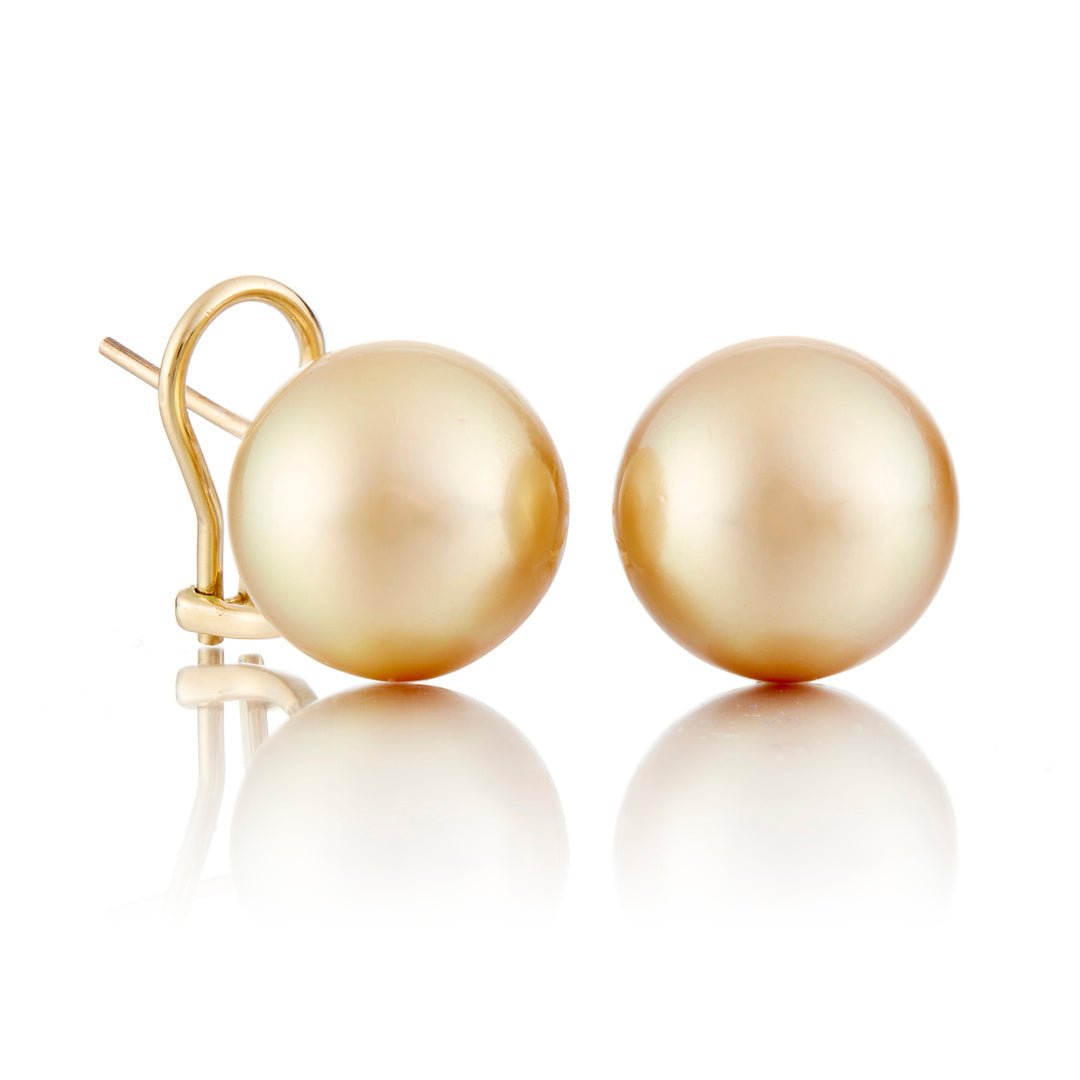 15mm Golden South Sea Pearl Earrings - Luxury Stud Earrings for Women, Genuine Pearls Jewelry Gift for Her, Perfect for Weddings & Special Occasions