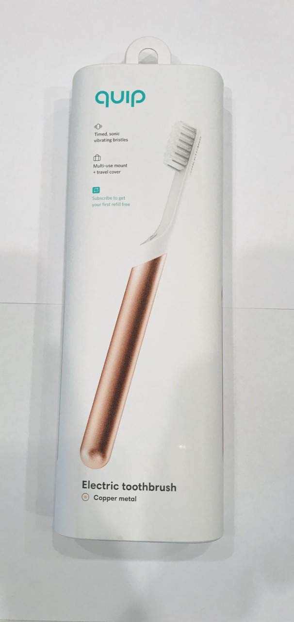 Quip Electric Toothbrush with Travel Case - Copper Metal Electric Toothbrush for Adults - Smart Sonic Toothbrush with 2-Minute Timer & 30-Second Pulses - Perfect for Travel & Home Use