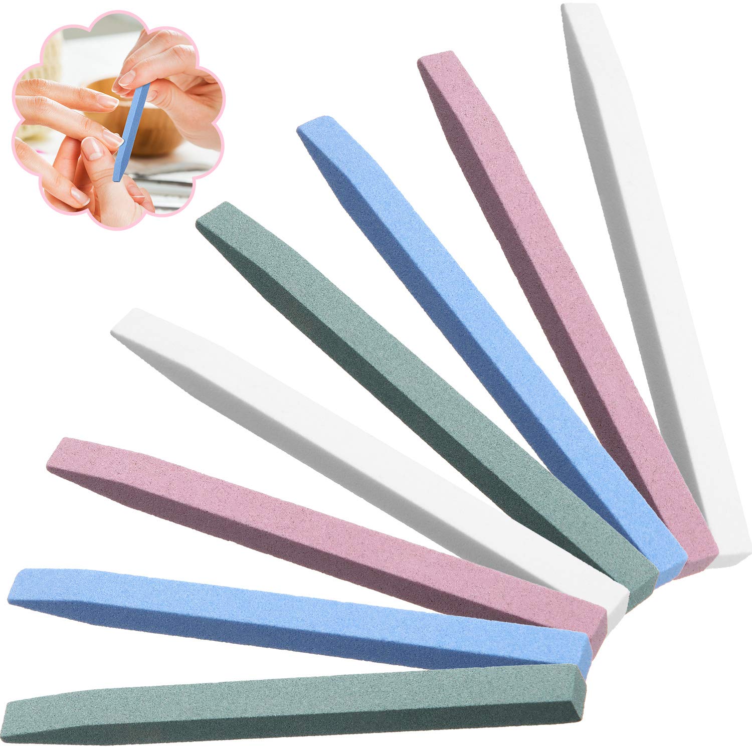 8-Piece Natural Stone Nail File Set - Pumice Stone Sticks, Cuticle Pusher & Nail Buffing Tools for Home & Salon Use - Perfect for Manicures, Pedicures & DIY Nail Care