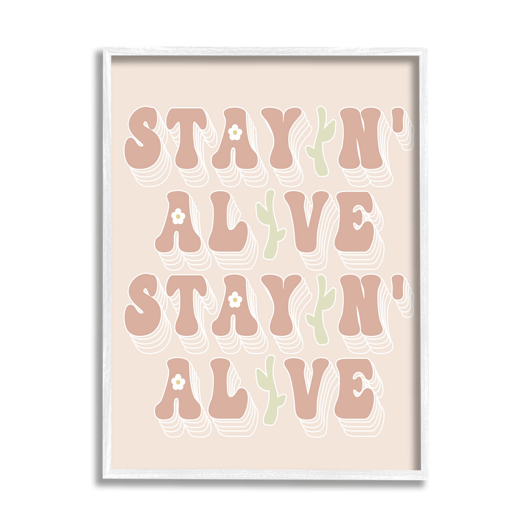 Stupell Industries 'Stayin' Alive' Groovy Gardening Plant Quote Wall Art - Vintage Floral Text Decor by Lil' Rue - Perfect for Boho Home Decor, Living Room, Bedroom & Office