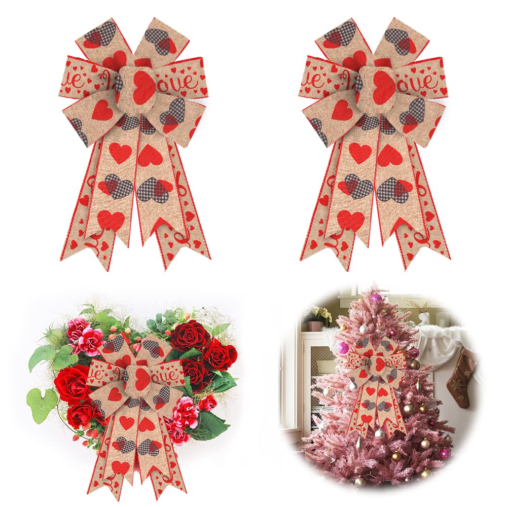 Valentine's Day Bows for Wreaths - Red Buffalo Plaid Heart Decor for Doors