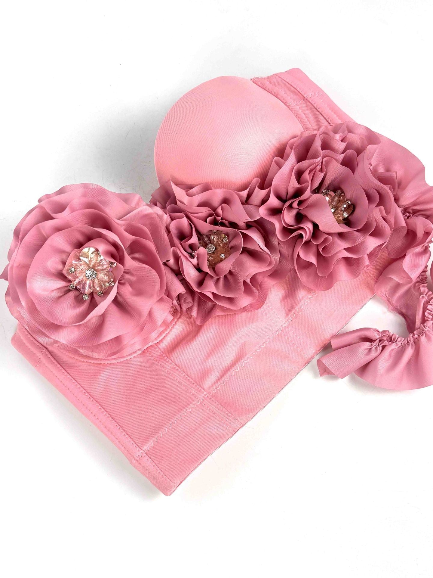 Pink Fishbone Corset with Flower Tassel - Elegant Waist Cincher for Women, Perfect for Weddings, Parties and Burlesque Shows