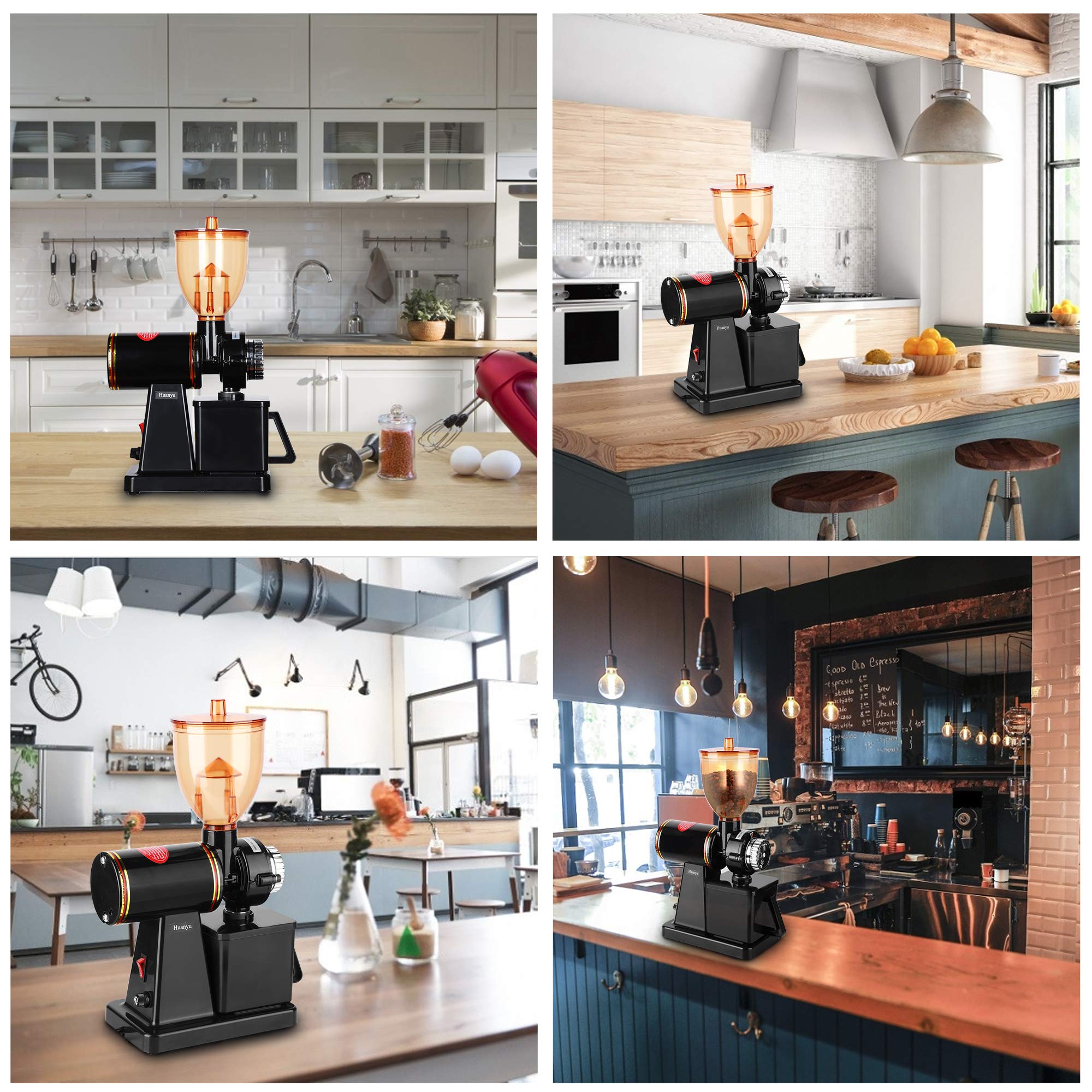 Professional Huanyu 250G Electric Coffee Grinder - 200W Burr Mill with 8 Adjustable Grind Settings for Espresso to French Press, Anti-Jump Design - Perfect for Home & Commercial Use - Ideal for Coffee Shops, Restaurants, and Daily Brewing