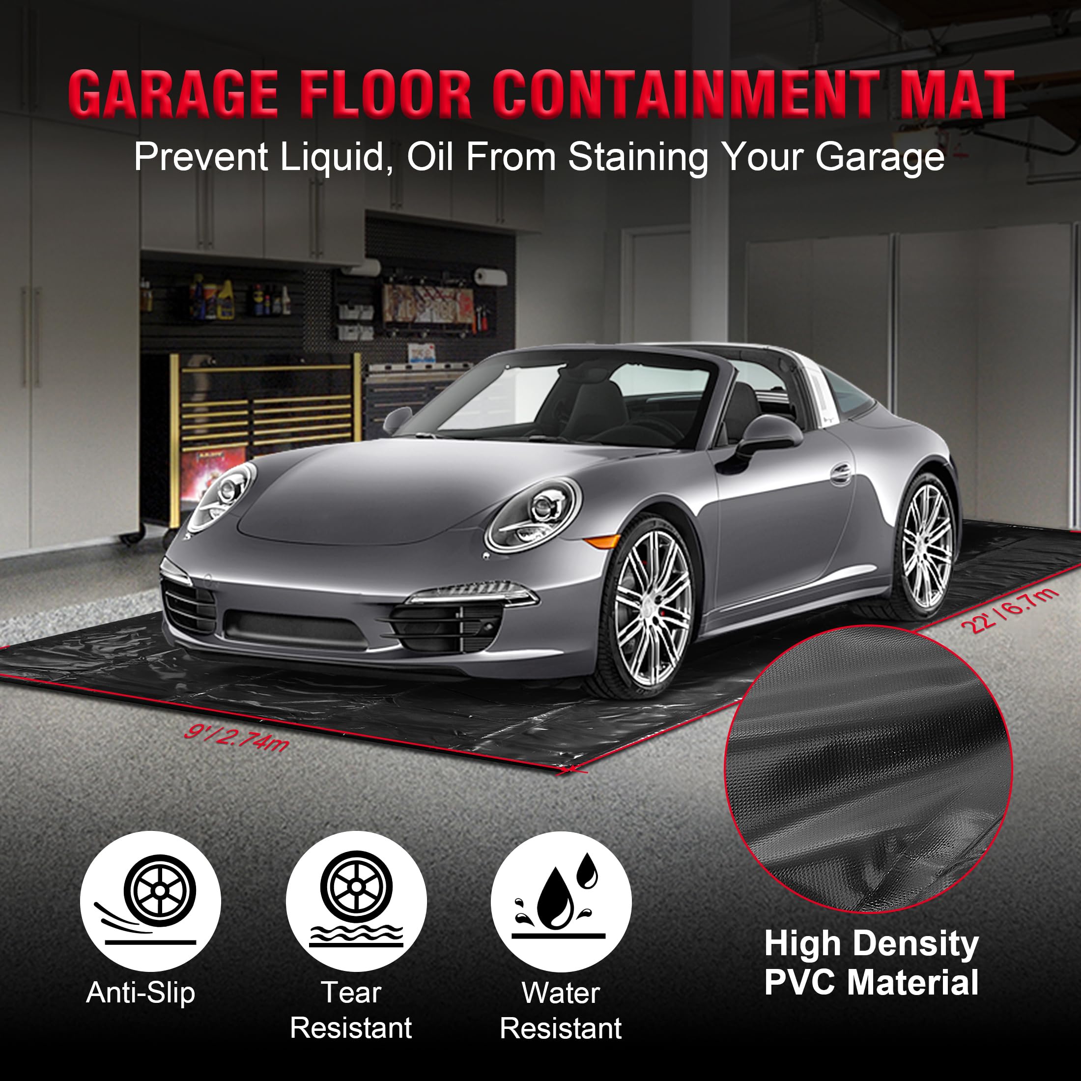 Patrol Heavy Duty Non-Slip Garage Floor Containment Mat - 9x22ft Waterproof Garage Floor Protection Mat for Cars, Trucks & SUVs - Resists Sand, Snow, Rain & Mud - Ideal for Winter Weather, DIY Projects & Vehicle Maintenance