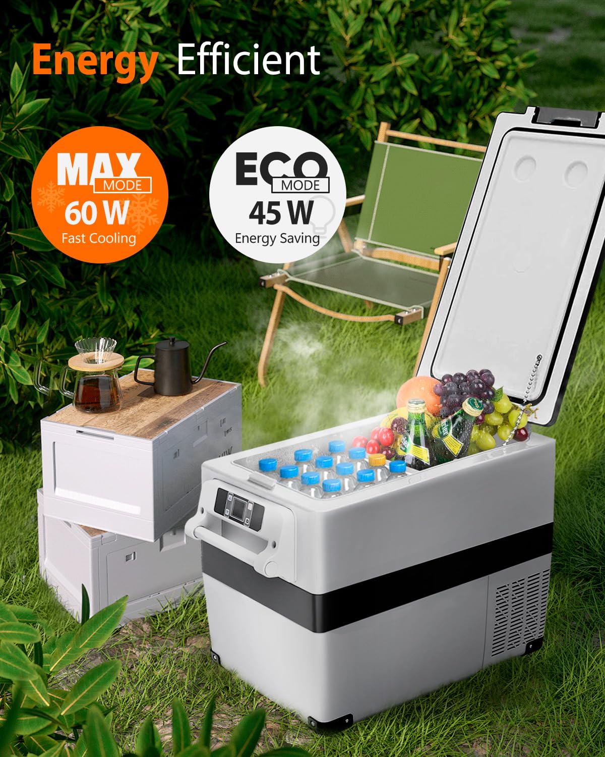 12V Portable Car Fridge Refrigerator - 48 Quart (45L) Electric Cooler with AC/DC for Truck, Van, RV, Camper & SUV | Car Freezer for Camping, Boating & Travel | APP Control (-4°F to 68°F) | Perfect for Road Trips, Outdoor Adventures & Picnics