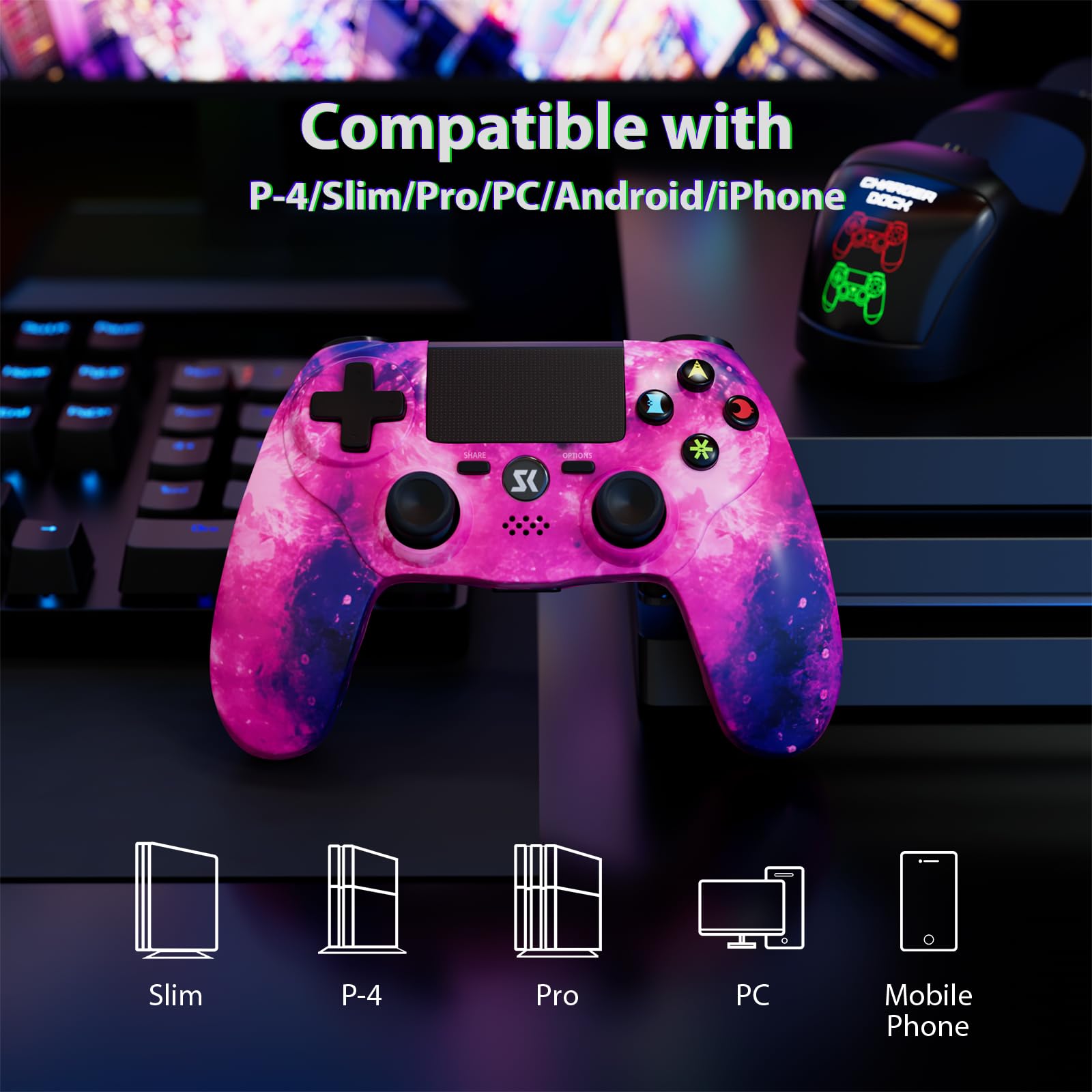 Wireless PS4 Controller Pink - DualShock 4 Gamepad for PlayStation 4/Slim/Pro with Motion Sensor, Vibration, Touch Pad, Built-in Speaker & 3.5mm Audio Jack - Perfect for Gaming, Streaming & Long Play Sessions (800mAh Battery)