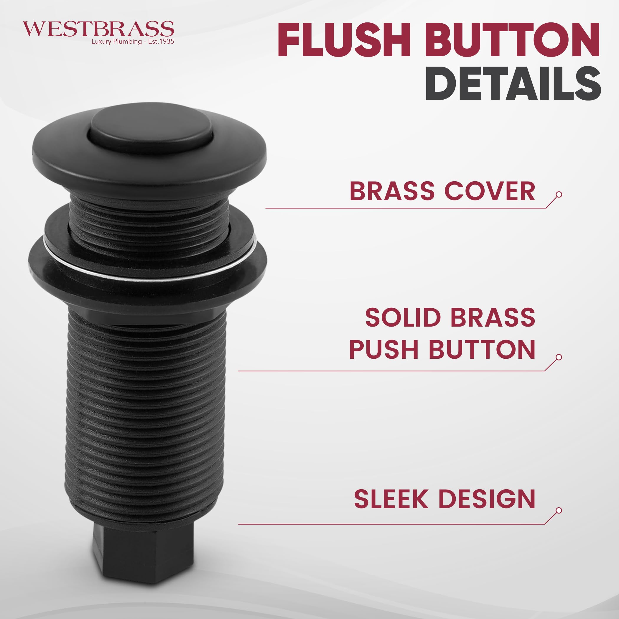Westbrass ASB-B3-62 Matte Black Sink Top Waste Disposal Air Switch Trim with Flush Button - Replacement Part for Garbage Disposal Systems, Perfect for Kitchen Sink Upgrades and Bathroom Renovations