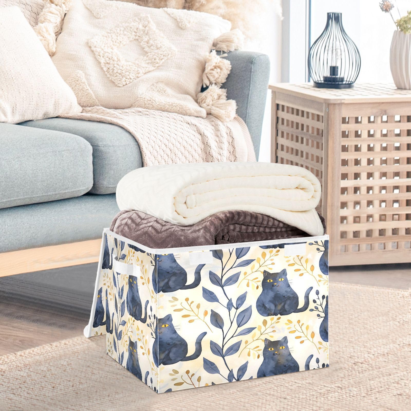 Foldable Fabric Storage Bins with Lids - Cute Cat Pattern Collapsible Organizer Boxes for Home, Bedroom, Closet & Office Organization | Perfect for Toys, Blankets & Seasonal Storage