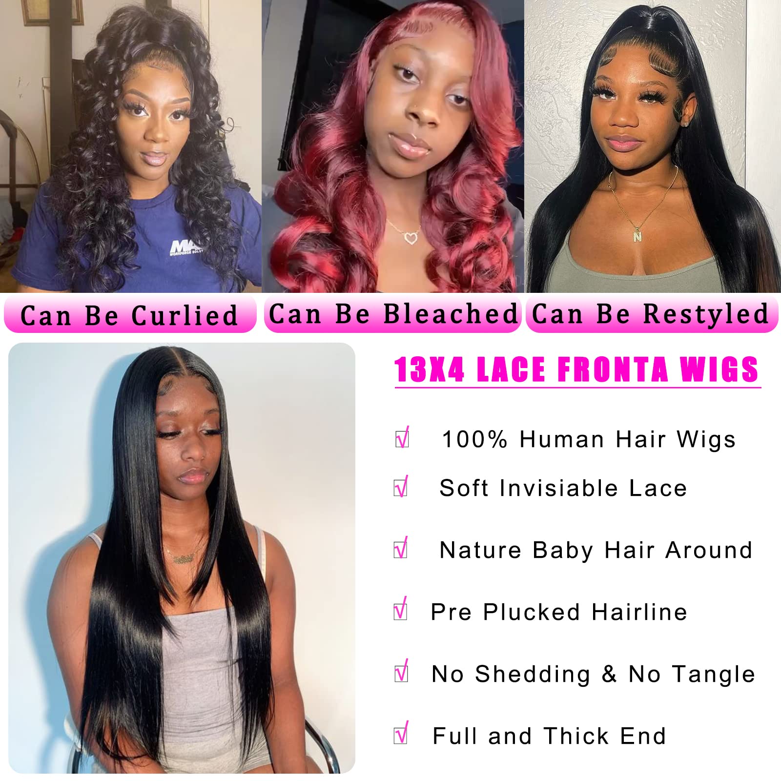 13x4 HD Transparent Lace Front Human Hair Wigs - Brazilian Virgin Hair Straight Lace Front Wig for Black Women | Glueless 180% Density with Pre-Plucked Hairline & Baby Hair | Perfect for Daily Wear, Special Occasions & Protective Styling