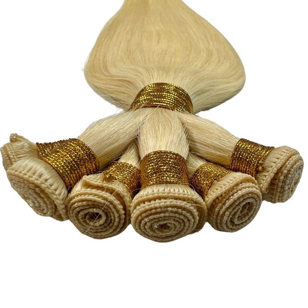 Blonde Straight Hand-Tied Hair Wefts for Extensions - Natural Look for Everyday Styling & Special Occasions