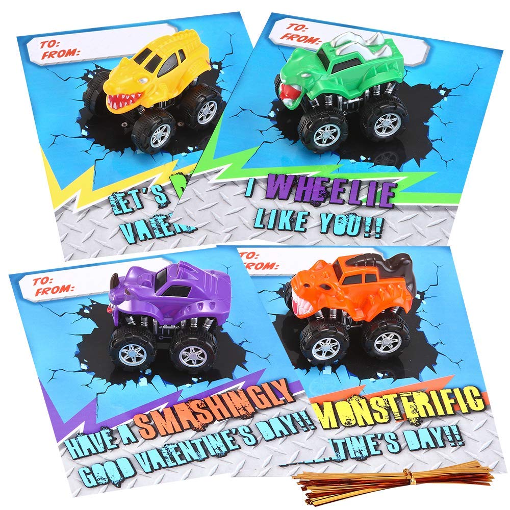 JOYIN 16 Pack Pull Back Monster Truck Toys for Kids - Valentine's Day Party Favors, Classroom Prizes & Gifts for Boys | Mini Toy Trucks for Birthday Parties, School Rewards & Holiday Celebrations