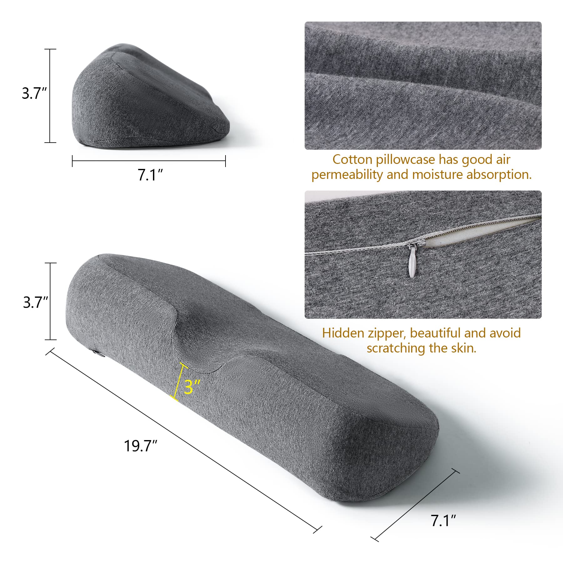 **Orthopedic Memory Foam Cervical Neck Pillow for Pain Relief & Support - Ergonomic Design for Stiff Neck, Back & Shoulder Pain - Dark Gray Bed Pillow for Side, Back & Stomach Sleepers**    *(Use Cases: Ideal for Travel, Home, Office, Post-Surgery Recovery & Chiropractic Alignment)*