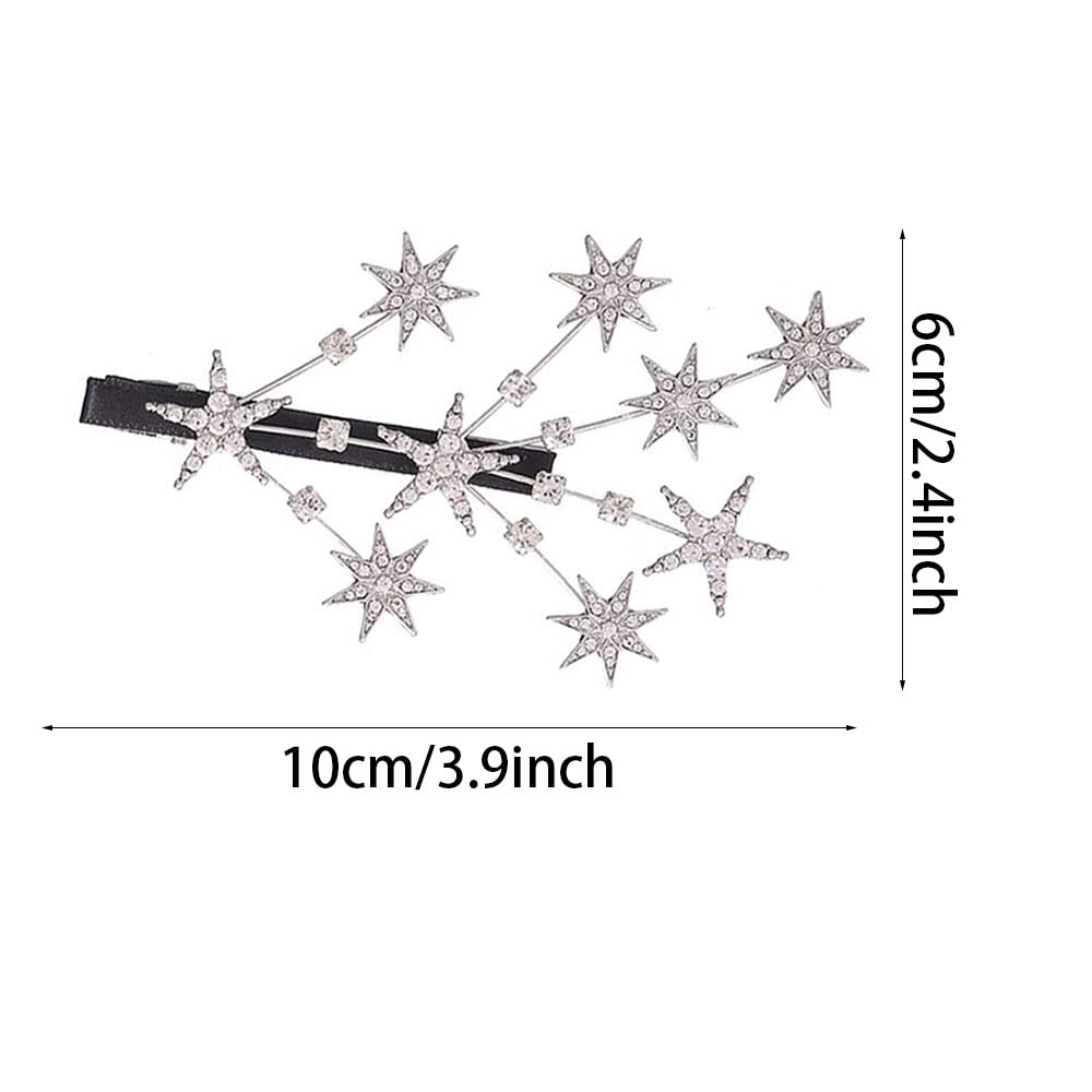 2 Pcs Elegant Rhinestone Gypsophila Hair Clips for Women - Gold & Silver Crystal Star Duckbill Hairpins | Perfect for Weddings, Parties & Everyday Hairstyling