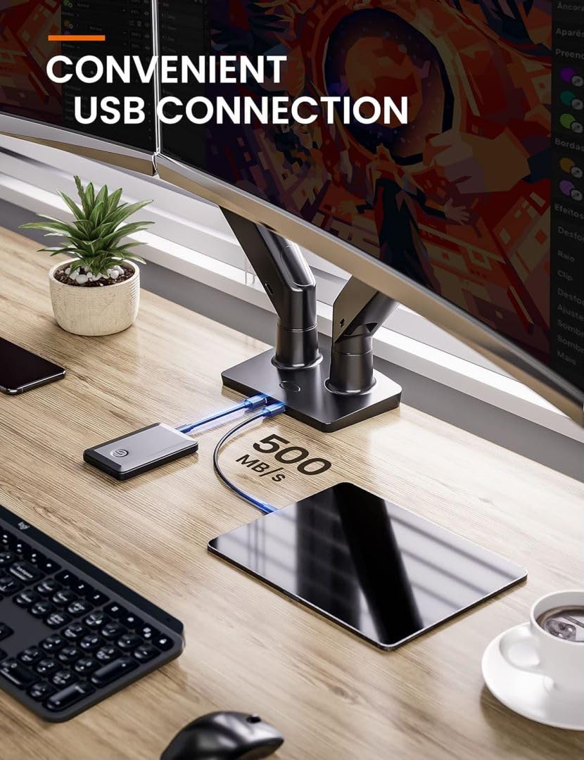 ErGear Dual Monitor Stand for 13-40 Inch Screens, Heavy Duty Adjustable Monitor Arm with USB Ports, Max 26.4lbs Capacity - VESA 75x75/100x100 (Black) - Perfect for Home Office, Gaming Setup & Workstation Ergonomics
