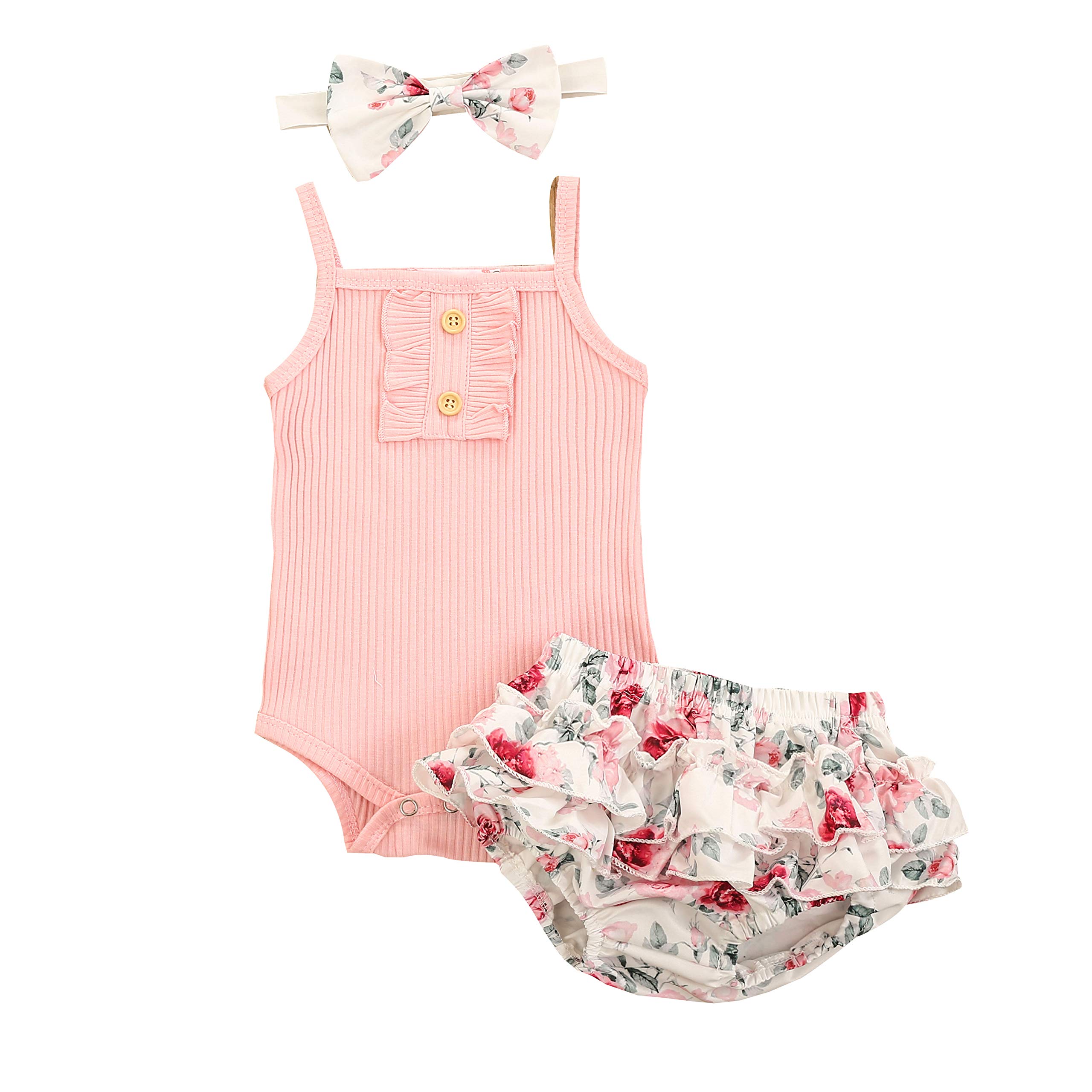 Newborn Baby Girl 2-Piece Summer Outfit - Cute Tank Bodysuit Top & Ruffle Bloomer Shorts Set | Soft Cotton Infant Clothes for 0-6 Months | Perfect for Playdates, Photo Shoots & Summer Outings
