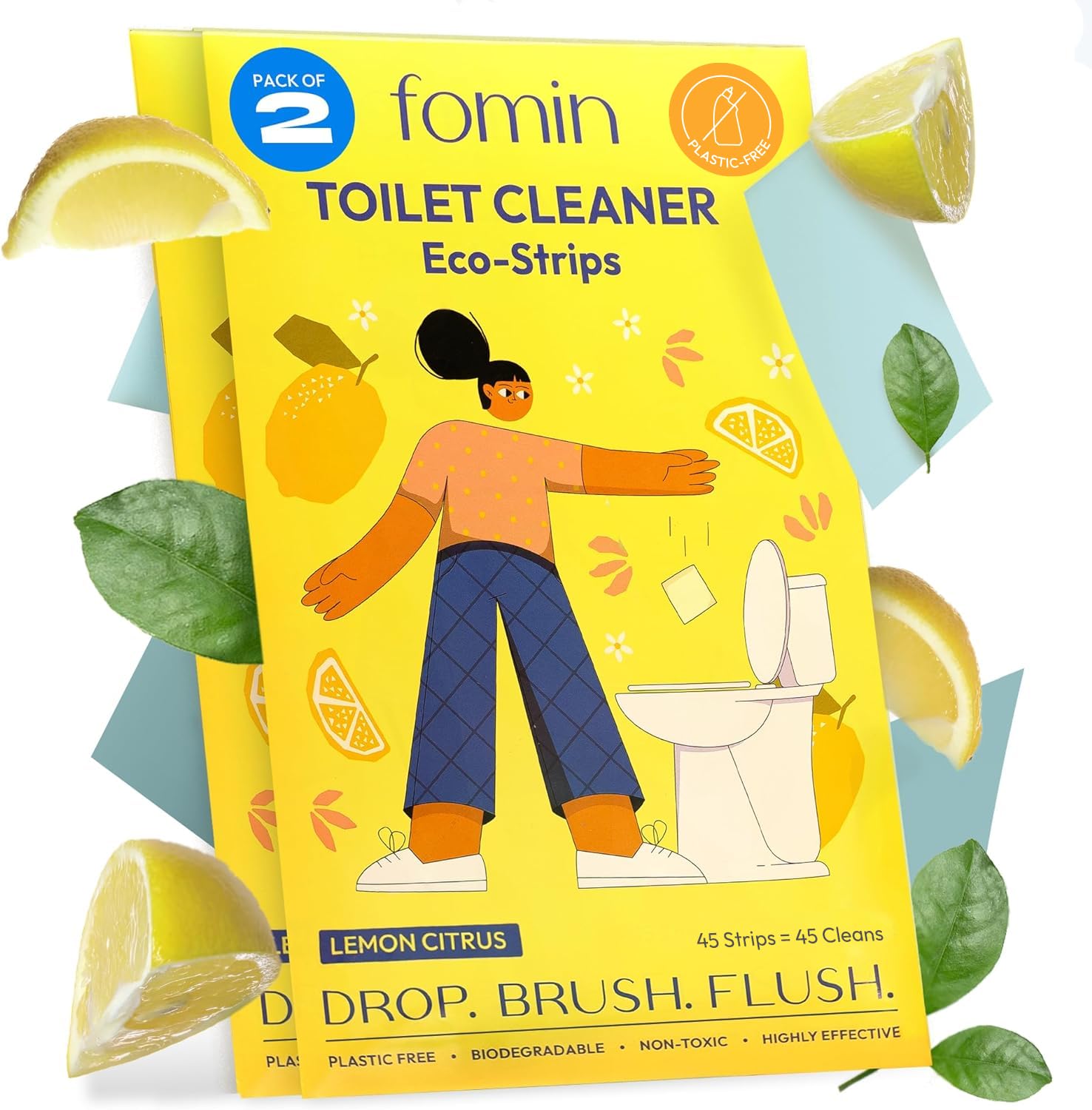 Eco-Friendly FOMIN Non-Toxic Toilet Bowl Cleaner Strips (90 Count) - Plastic-Free, Septic Safe Cleaning Tablets for Stains & Odor Removal | Perfect for Homes, Hotels & RV Bathrooms