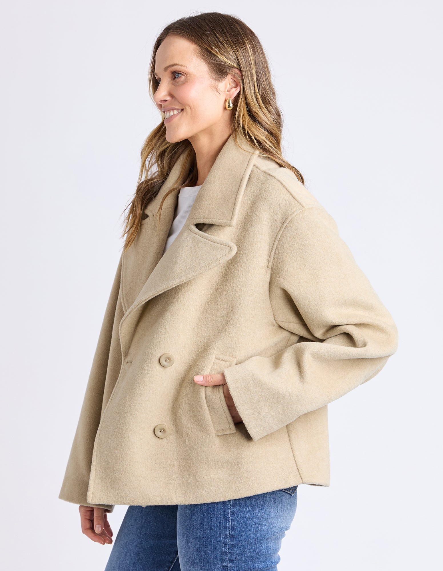 Elm Harley Peacoat Tan - Classic Wool Pea Coat for Men & Women | Warm Winter Jacket for Casual & Formal Outfits | Perfect for Office, Dating & Outdoor Activities