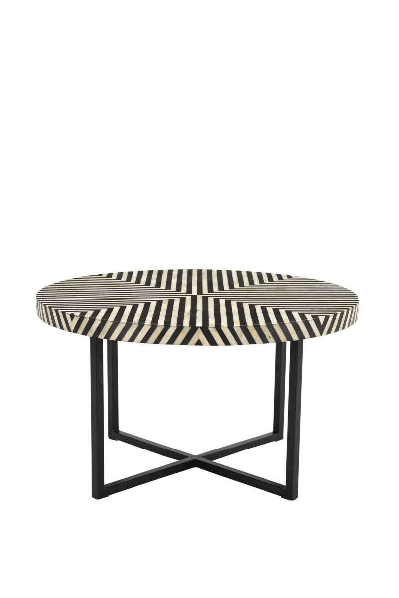 Handmade Bone Inlay Round Coffee Table - Custom Black & White Center Table for Living Room | Modern Boho Home Decor | Perfect for Lounge, Salon & Office Spaces
