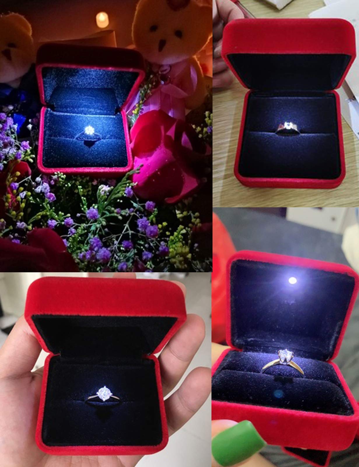 GBYAN Velvet Ring Box with LED Light - Premium Jewelry Display Gift Box for Proposal, Engagement, Wedding - Perfect for Romantic Surprises & Wedding Proposals