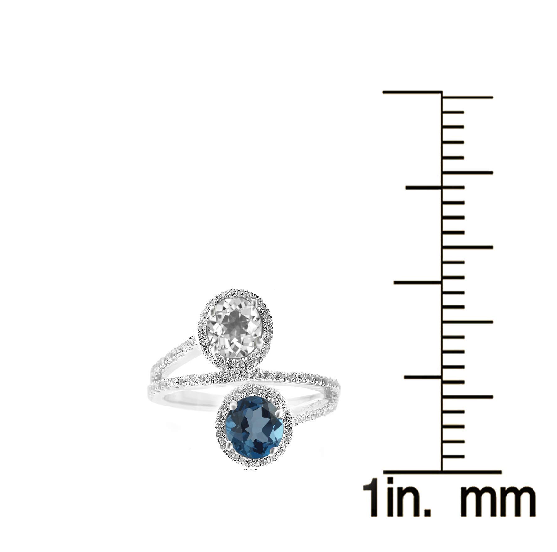 London Blue Topaz & White Topaz Sterling Silver Bypass Halo Ring | Elegant Wedding, Engagement & Anniversary Jewelry Gift