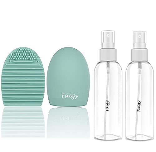 Faigy 1 Makeup Brush Cleaner Silicone Mat - Professional Cosmetic Brush Cleaning Pad & Color Removal Sponge with 2 Spray Bottles (3-Pack) | Portable Washing Tool for Daily Makeup Brush Care & Deep Cleaning