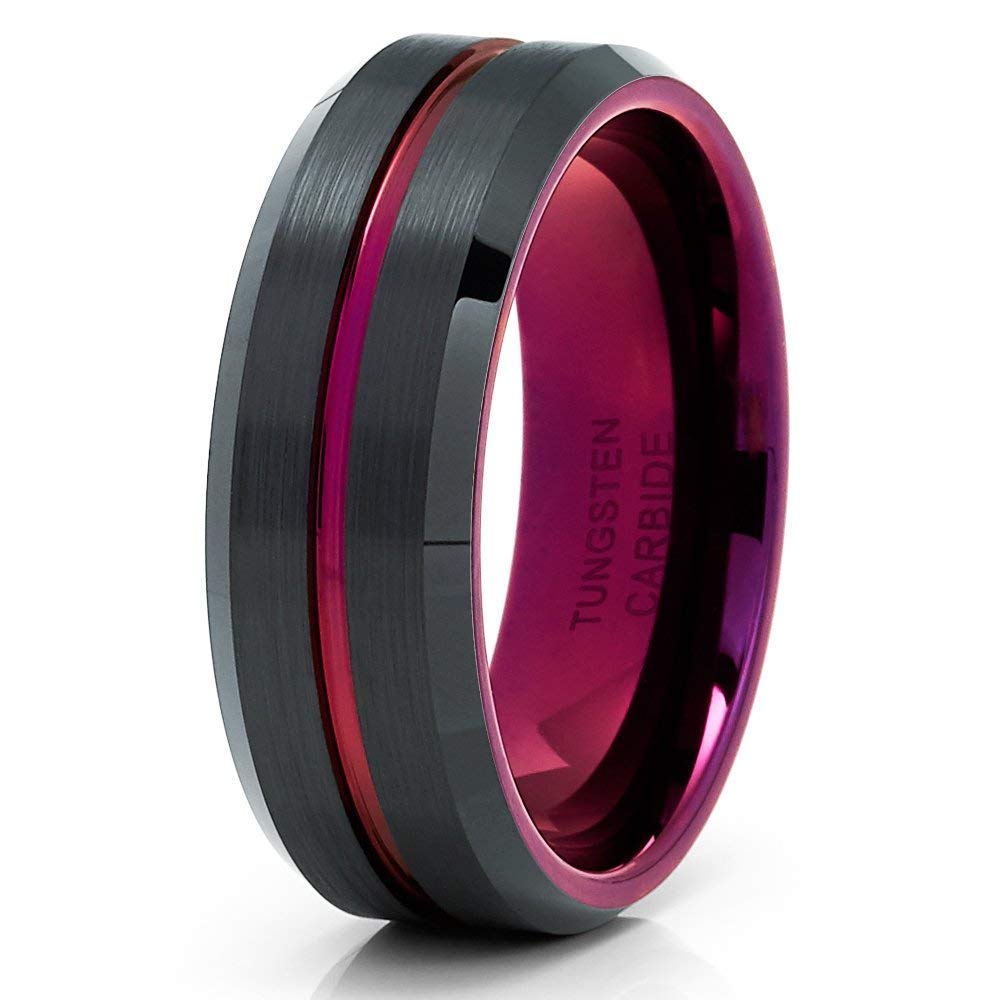 Purple & Black Tungsten Carbide Wedding Ring for Men & Women - Comfort Fit Band for Engagement, Anniversary & Everyday Wear