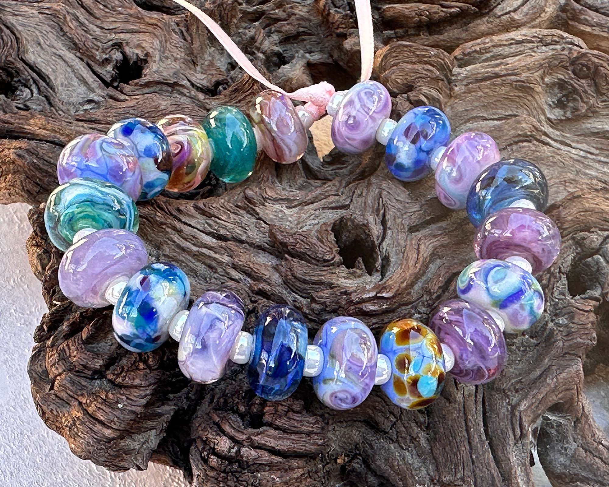 19-Piece Purple & Blue Lampwork Glass Beads Set for Jewelry Making - Handmade Orphan Beads for Necklaces, Bracelets & DIY Crafts - Perfect for Beaders & Artisans