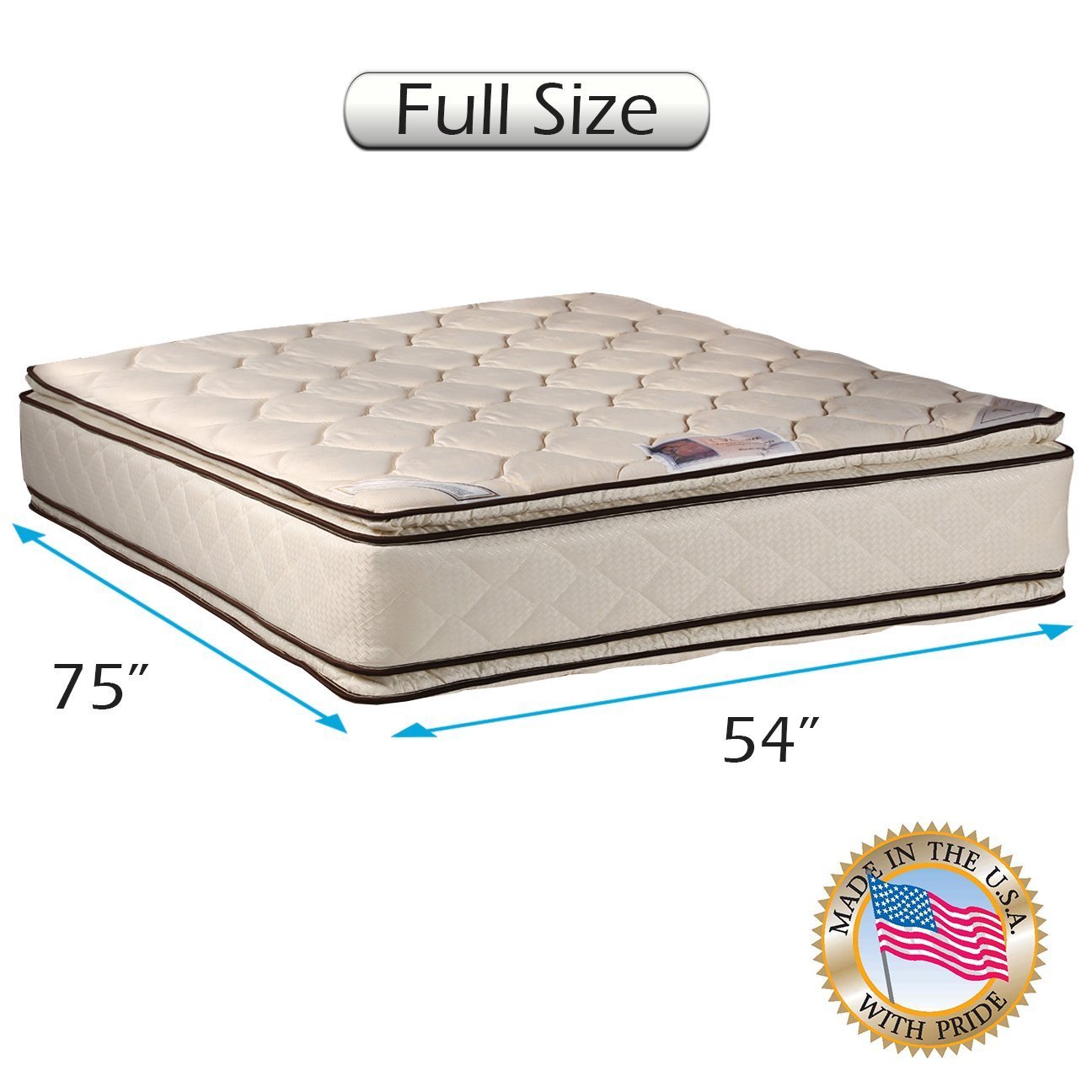 Dream Sleep Coil Comfort Two-Sided PillowTop Full Mattress with Mattress Cover Protector - Orthopedic Support for Back Pain Relief, Long-Lasting Comfort (Fully Assembled) - Perfect for Master Bedrooms, Guest Rooms & Dormitories