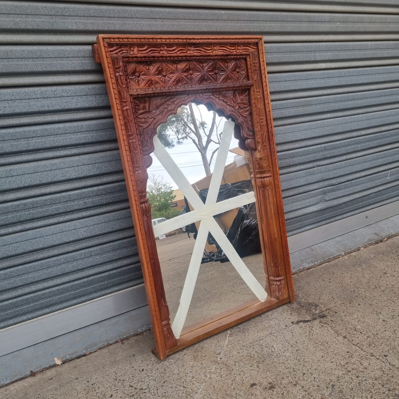 Handmade Solid Wood Carved Indian Mirror Frame - Walnut Finish | Elegant Wall Decor for Living Room, Bedroom & Entryway