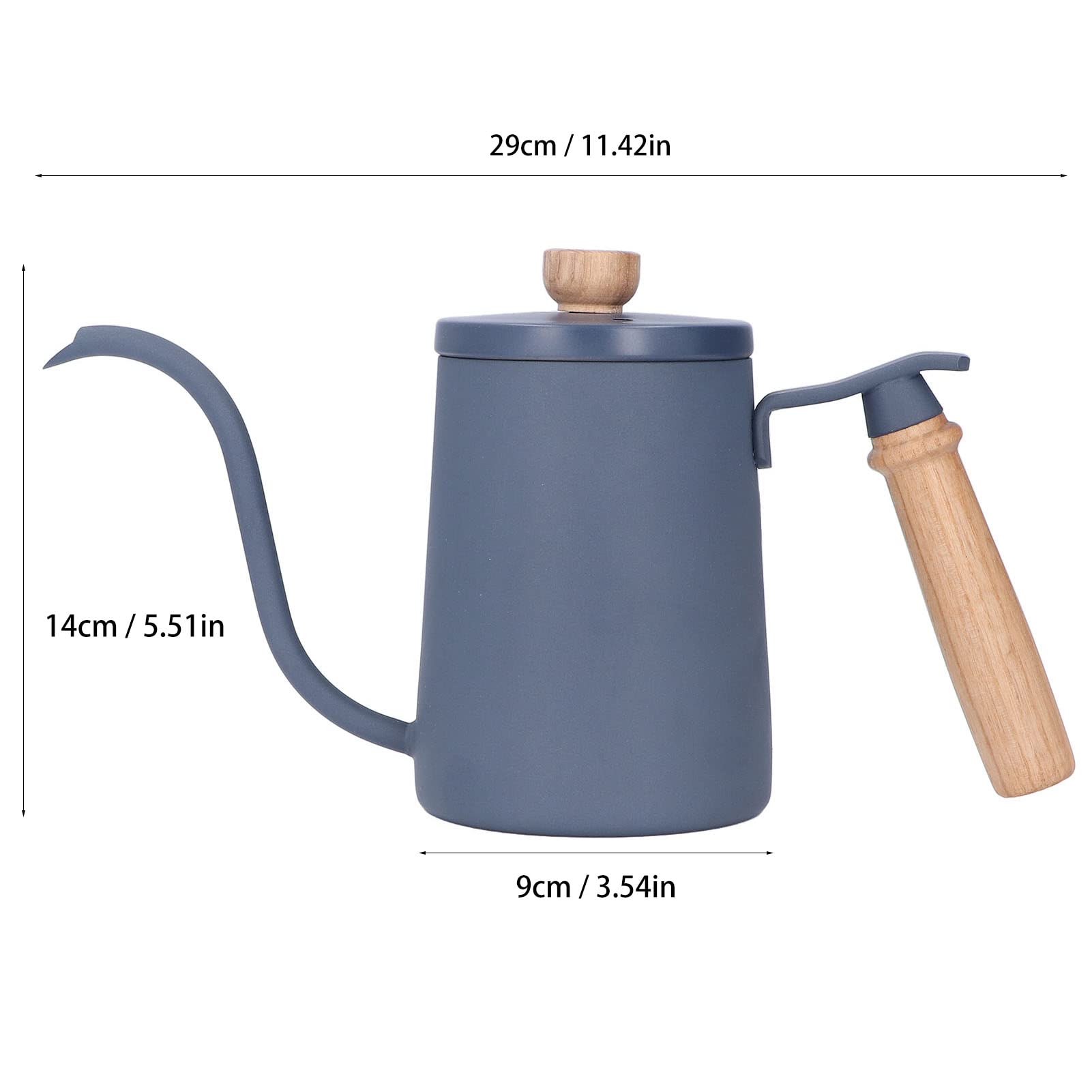 Premium 600ml Stainless Steel Gooseneck Pour Over Coffee Kettle with Wooden Handle & Vent Hole - Perfect for Pour Over Coffee, Tea Brewing, and Precise Water Control (Blue)