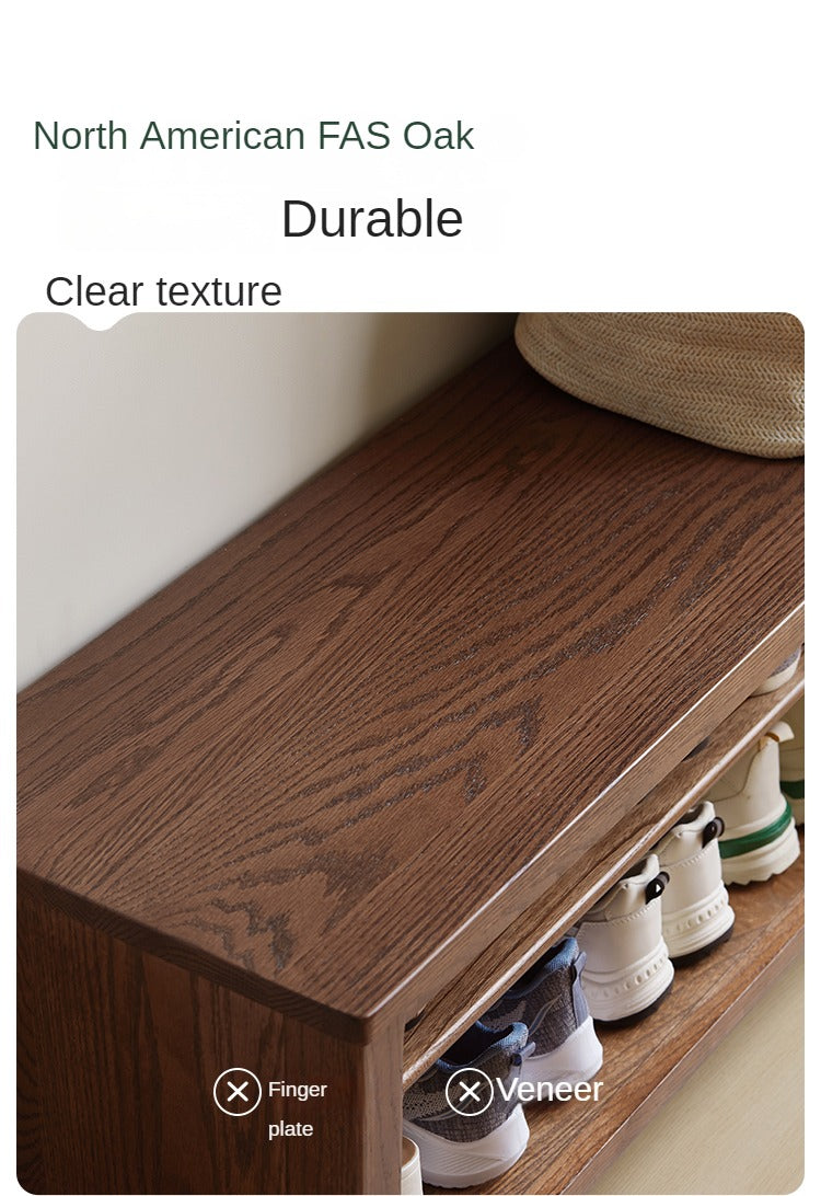Solid Oak Wood Shoe Bench for Entryway - Durable Shoe Storage Stool for Hallway, Living Room & Bedroom Organization
