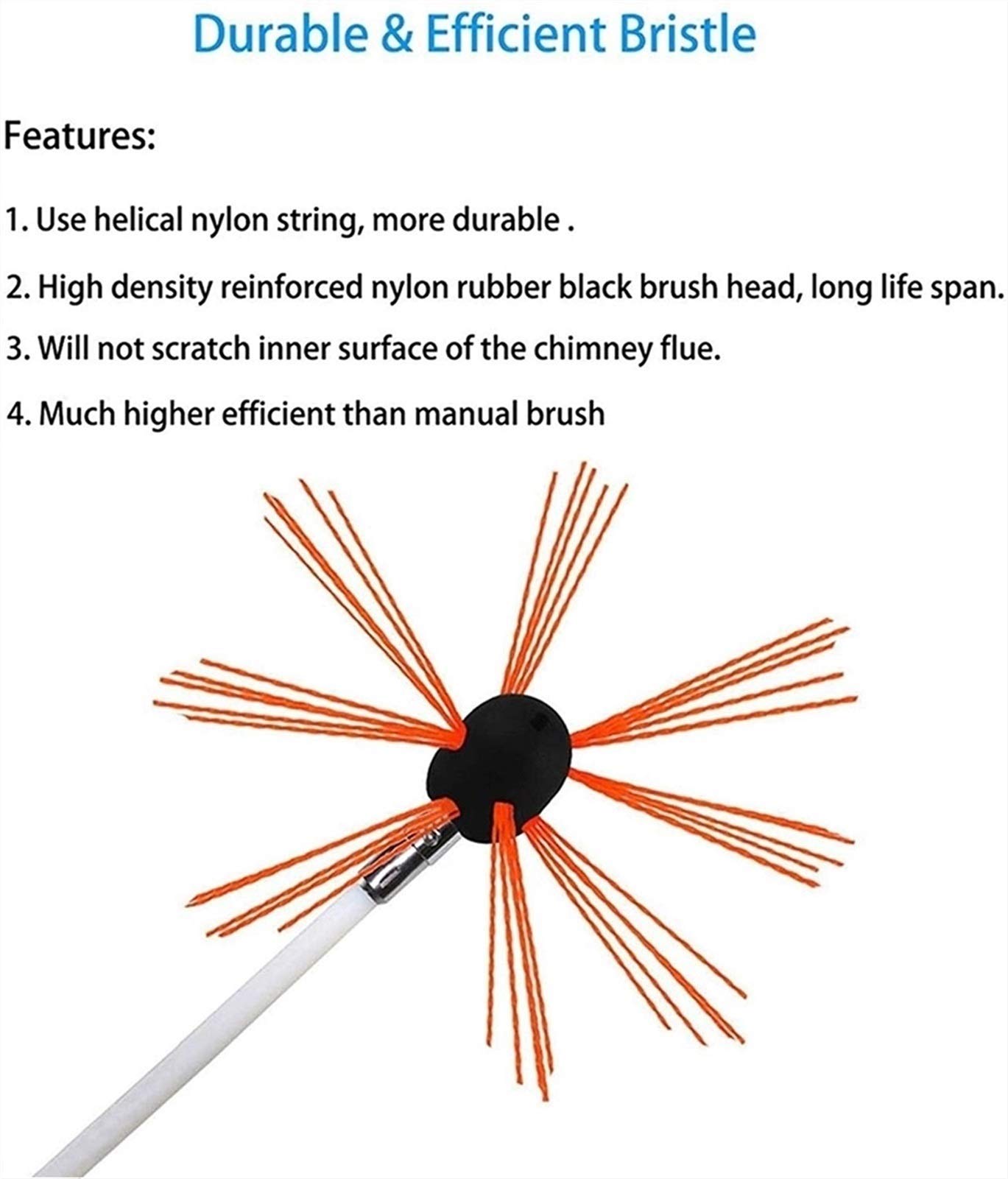 BGSFF Electric Drill Chimney Brush Cleaning Kit - Heavy-Duty Nylon Bristles, Wear-Resistant & Durable for Long-Lasting Use - Perfect for Fireplace, Stove Pipe & Vent Cleaning