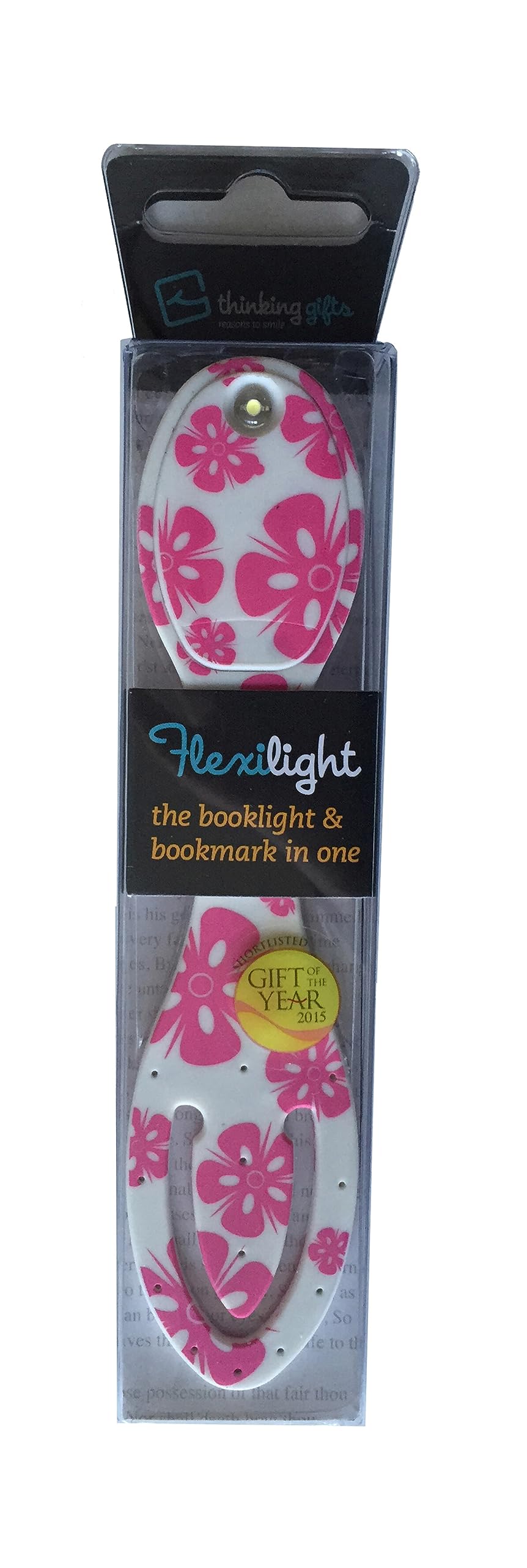 White & Pink Floral LED Reading Light with Built-in Bookmark - Rechargeable Battery Included | Perfect for Night Reading, Studying, Travel & Bedtime Use