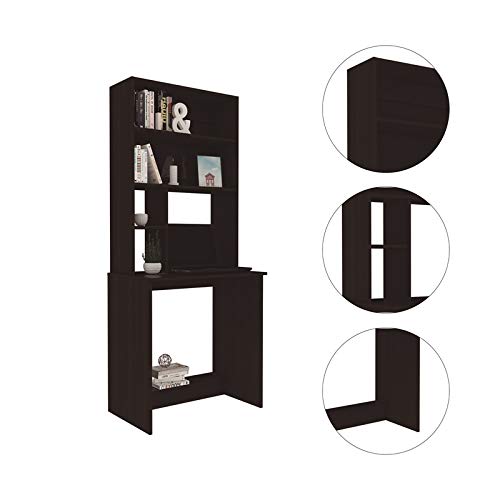 UrbanPro Modern Engineered Wood Computer Desk with Hutch in Black - Home Office Workstation for Remote Work & Study | Space-Saving Design with Storage Shelf