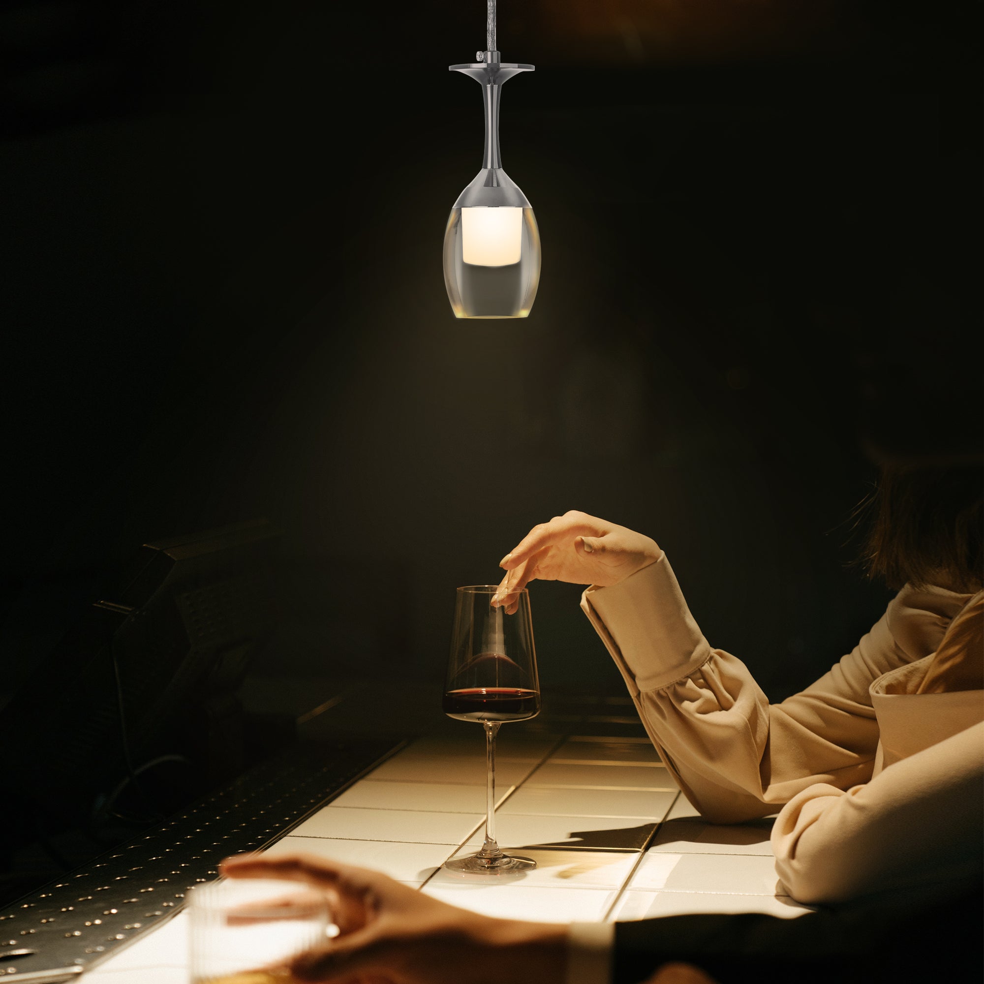 Bacchus Clear Acrylic Red Wine Glass Shaped Smart RGB Pendant Light - Modern LED Hanging Lamp for Dining Room, Bar, and Home Decor