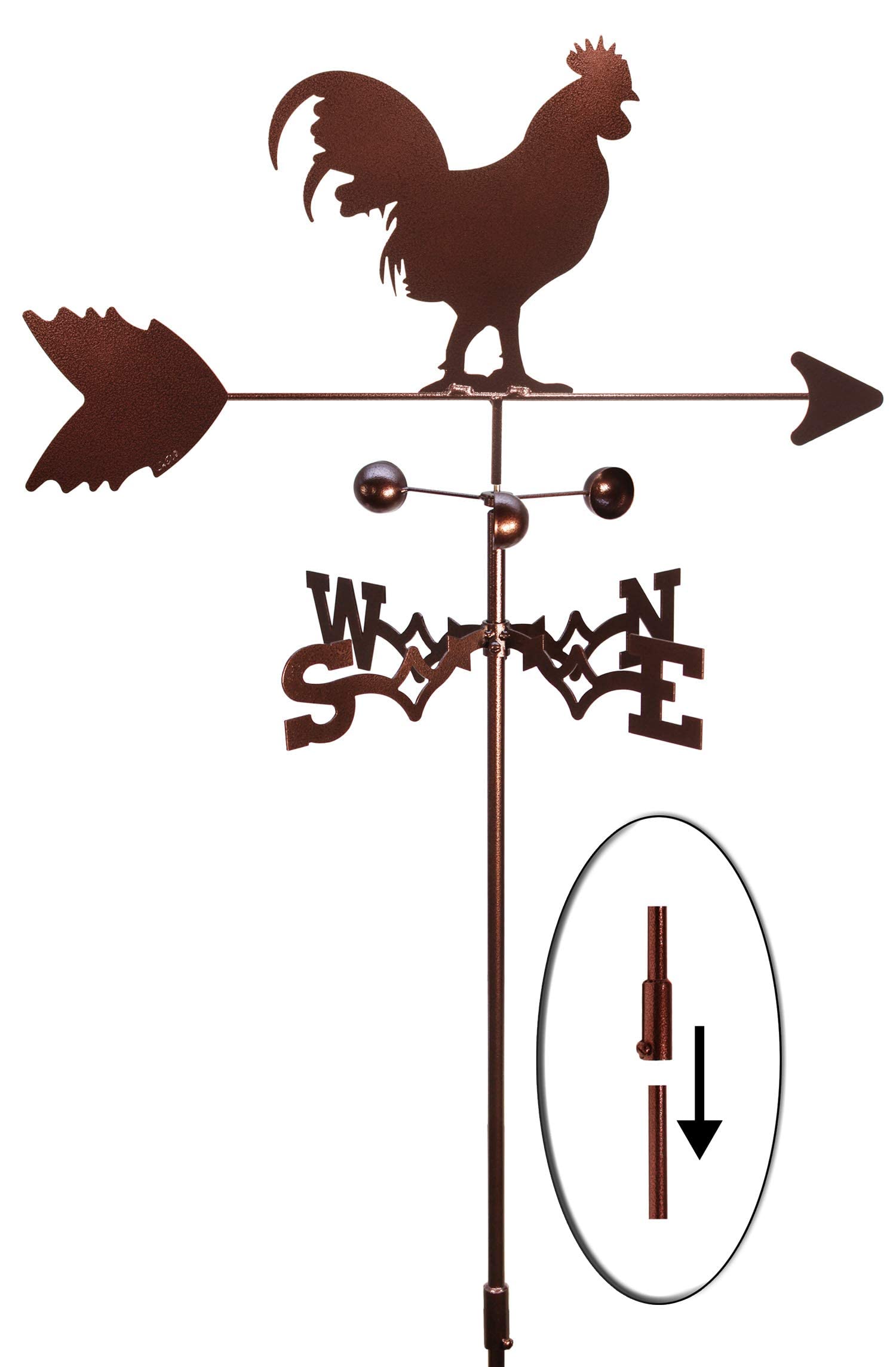 SWEN Rooster Chicken Weathervane with Garden Stake - Handcrafted Metal Farmhouse Decor for Outdoor Garden, Yard, and Farm - Perfect for Rustic Home & Countryside Decoration