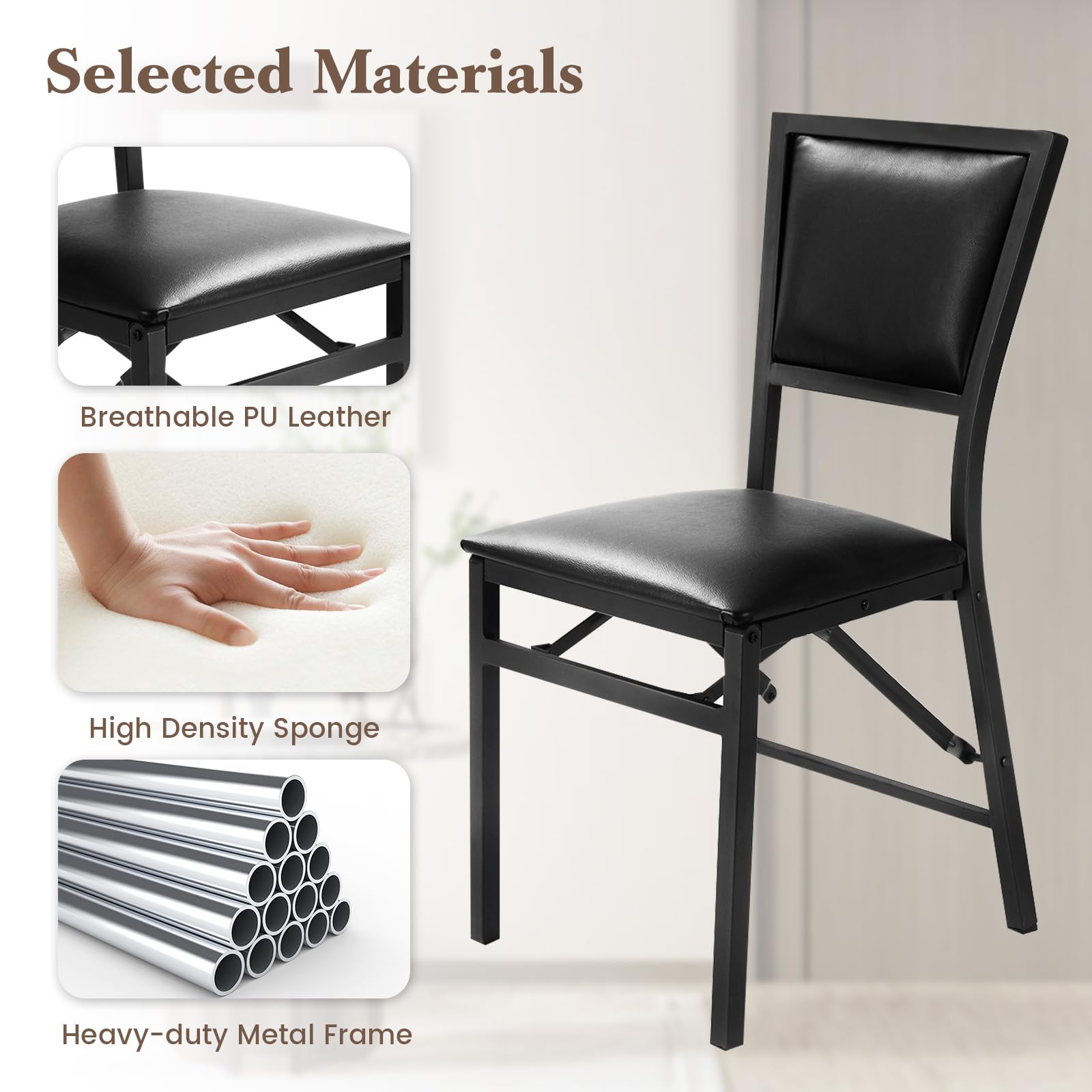 Giantex Set of 4 Folding Dining Chairs with Padded Seats - Sturdy Metal Frame, Space Saving Design & Floor Protectors - Foldable Chairs for Small Apartments, Parties, Extra Guests (Black) - Perfect for Home, Office, Events & Outdoor Gatherings
