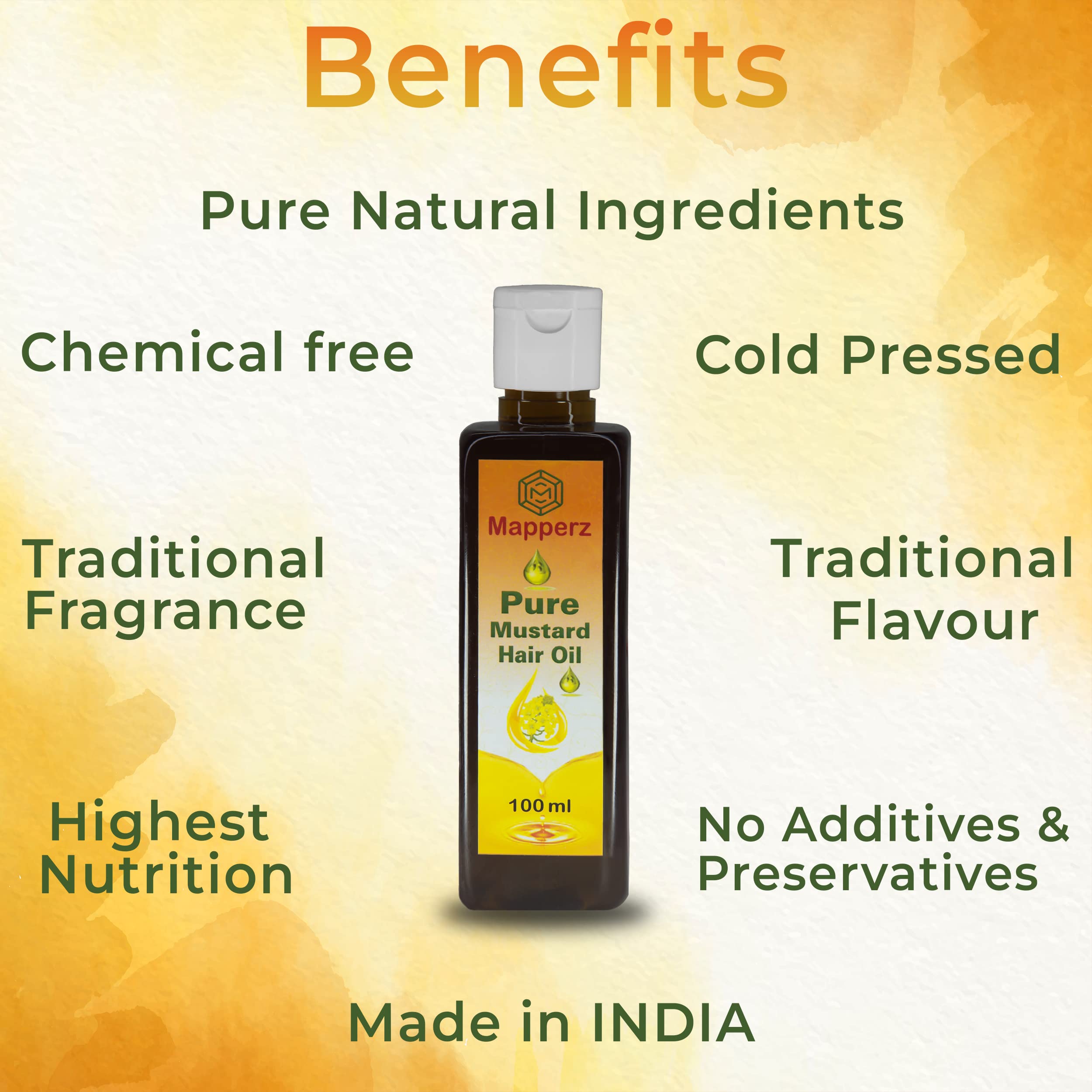 Organic Mustard Hair Oil for Hair Growth - Cold Pressed Kacchi Ghani-Kolhu 100% Pure (100ml) | Reduces Hair Fall & Dandruff, Repairs Damage | Brown Sarso Ka Tel for Men & Women | Perfect for Daily Scalp Massage & Deep Conditioning Treatment