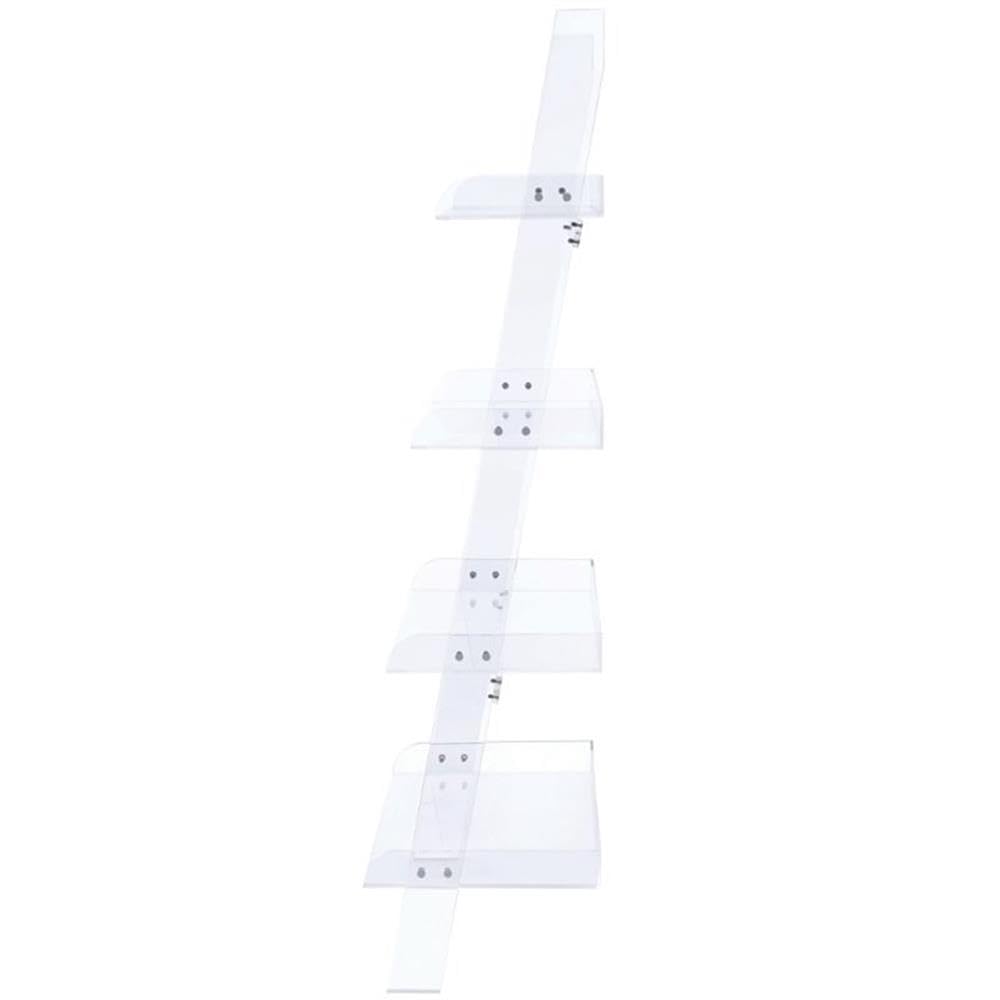 BOWERY HILL Modern 4-Shelf Clear Acrylic Ladder Bookcase - Stylish Storage for Living Room, Bedroom & Office - Display Books, Decor & Essentials