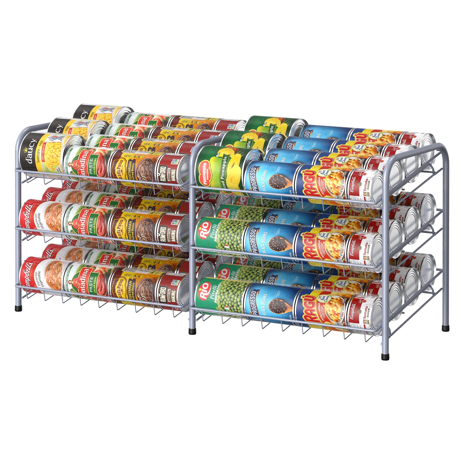 3-Tier Can Organizer for Pantry - Holds 72 Cans | Space-Saving Can Dispenser Rack for Kitchen Cabinets & Countertops | Durable Silver Metal Canned Food Storage Solution (Perfect for Small Kitchens & Pantry Organization)