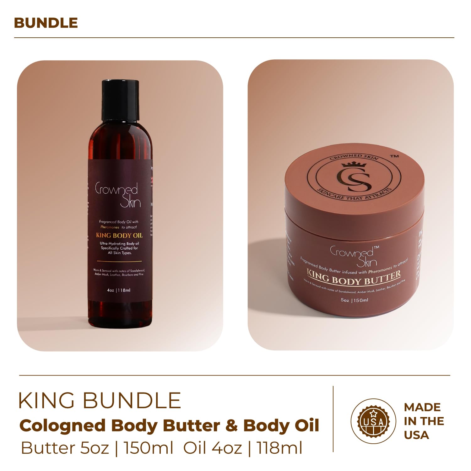 Premium King Cologne Body Butter & Body Oil Set - Warm Sandalwood & Leather Scent | Organic Shea & Mango Butter Moisturizer | Long-Lasting Fragrance for Men | Perfect for Date Night, Gifts & Daily Skincare Routine